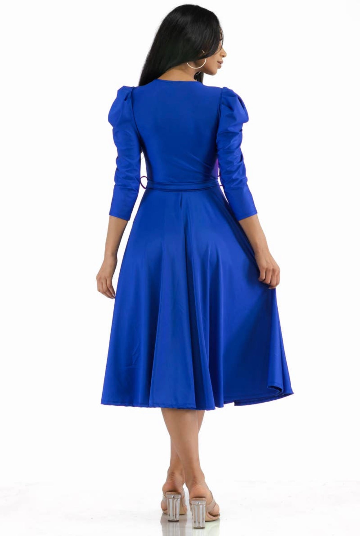 Puff Sleeve Cocktail Dress, Sizes 1X - 3X (Royal Blue)
