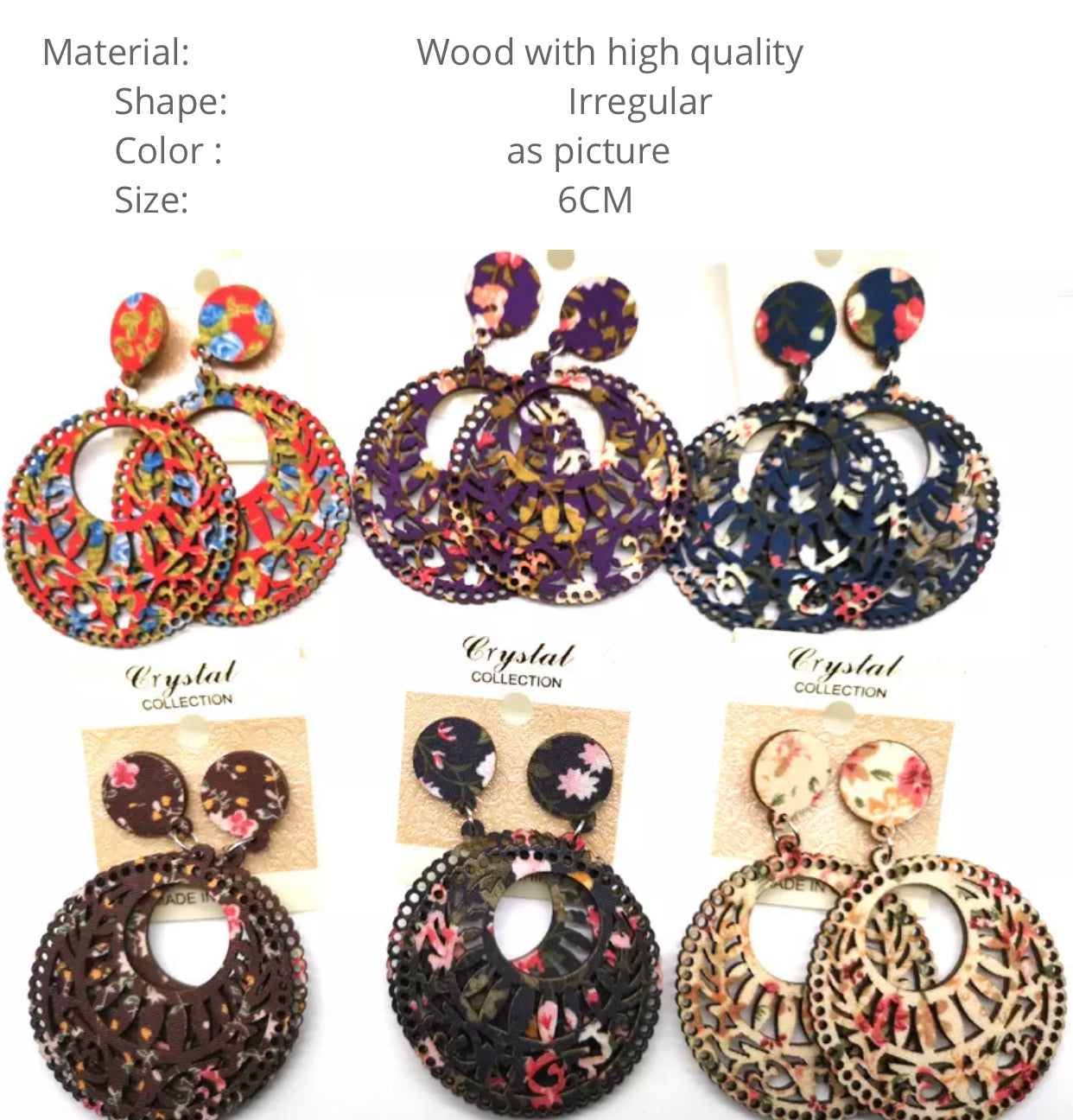 Round Wooden Hand Made African Print Earrings