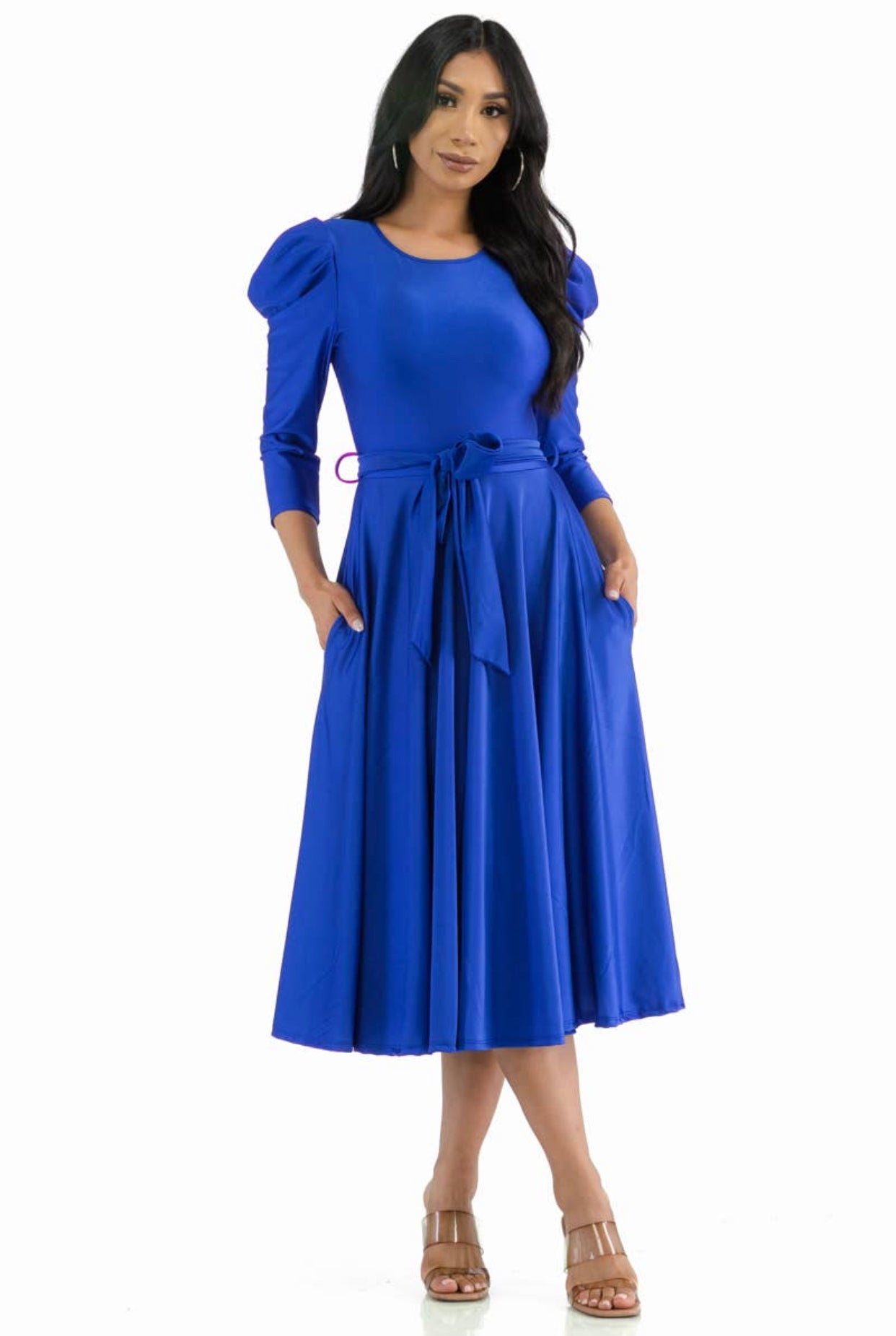 Puff Sleeve Cocktail Dress, Sizes 1X - 3X (Royal Blue)