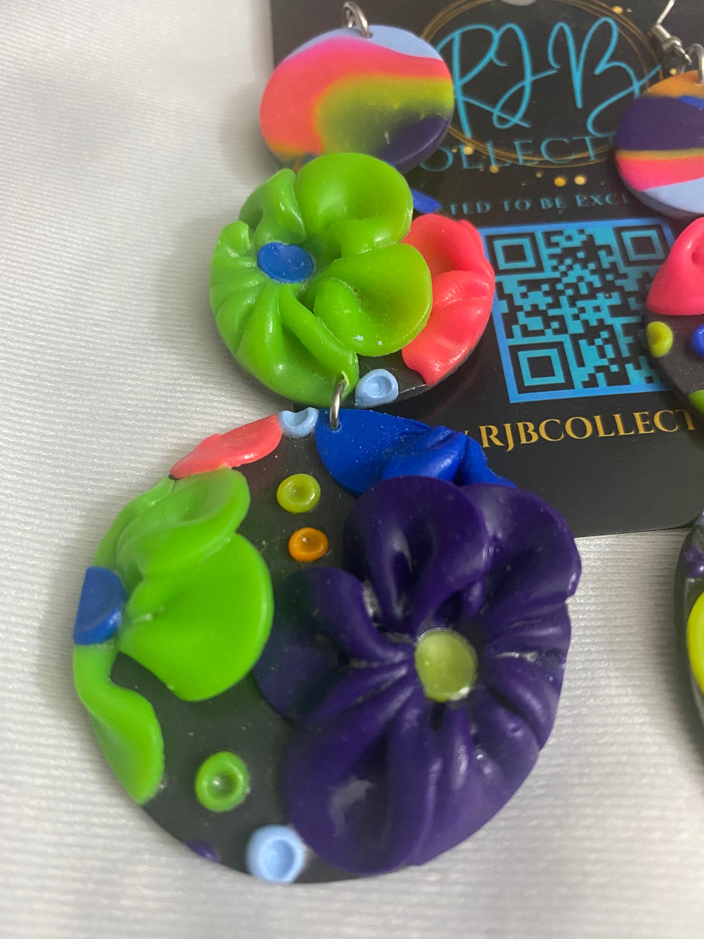 Handmade 3D Floral Dangle Hook Earrings