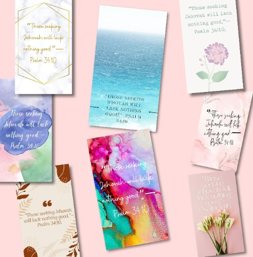 FREE Cell Phone Screensaver Pack - 8 photos - Psalm 34:10, "Those Seeking Jehovah will lack nothing good."