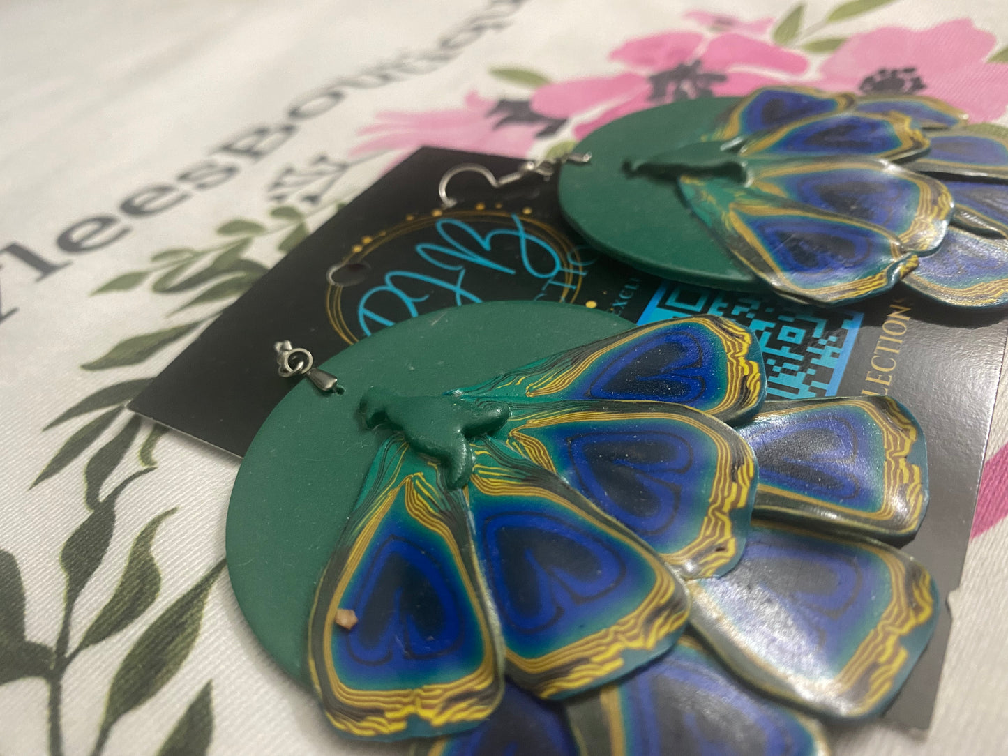 Hand Made Peacock Dangle Earrings