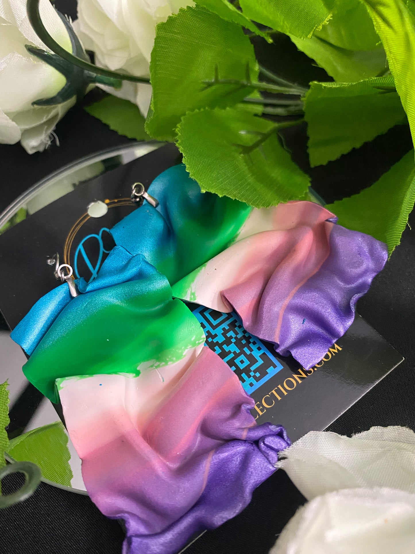 Hand Made Violet Pink Green Blue Small Drape Earrings