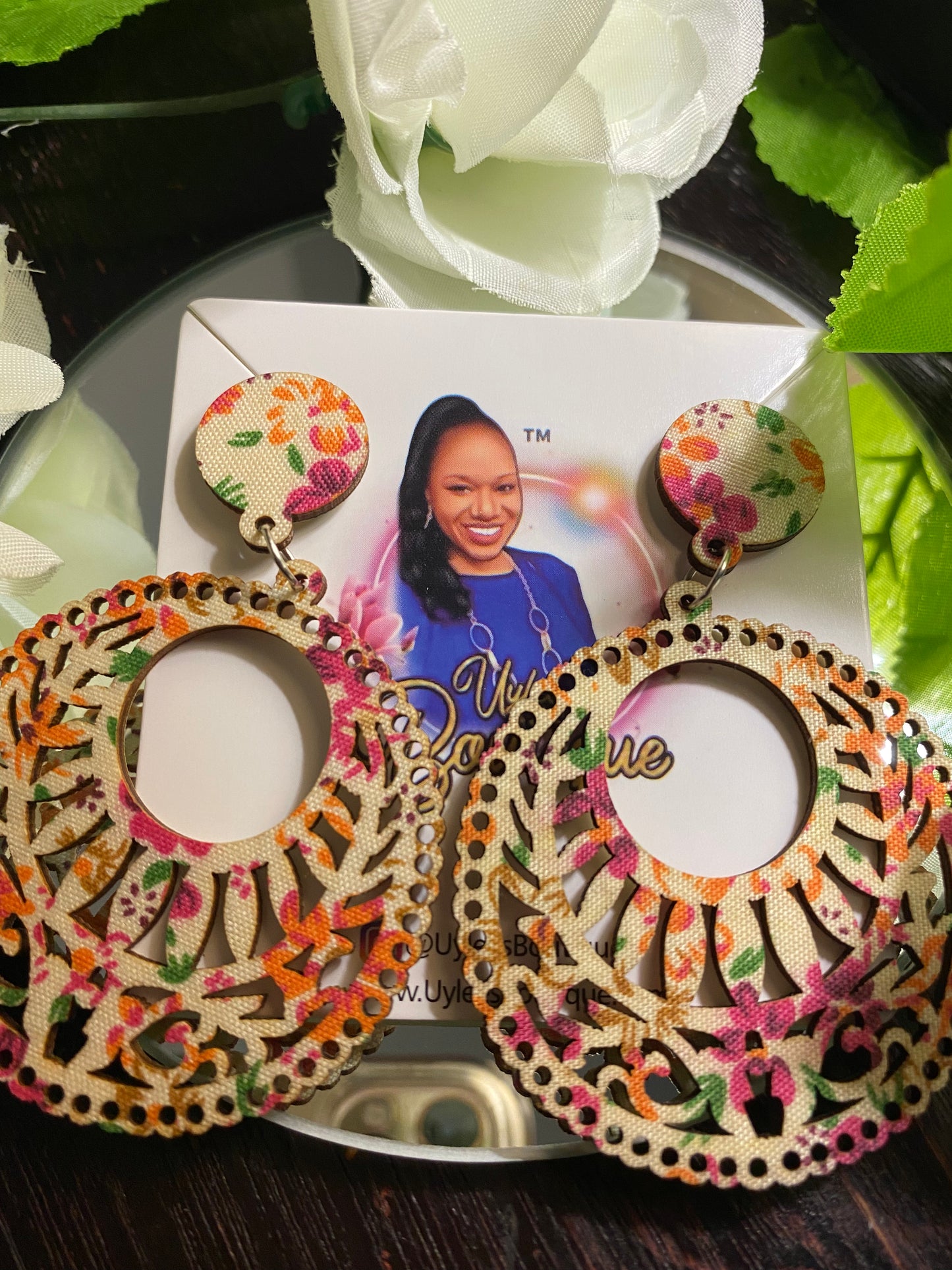 Round Wooden Hand Made African Print Earrings