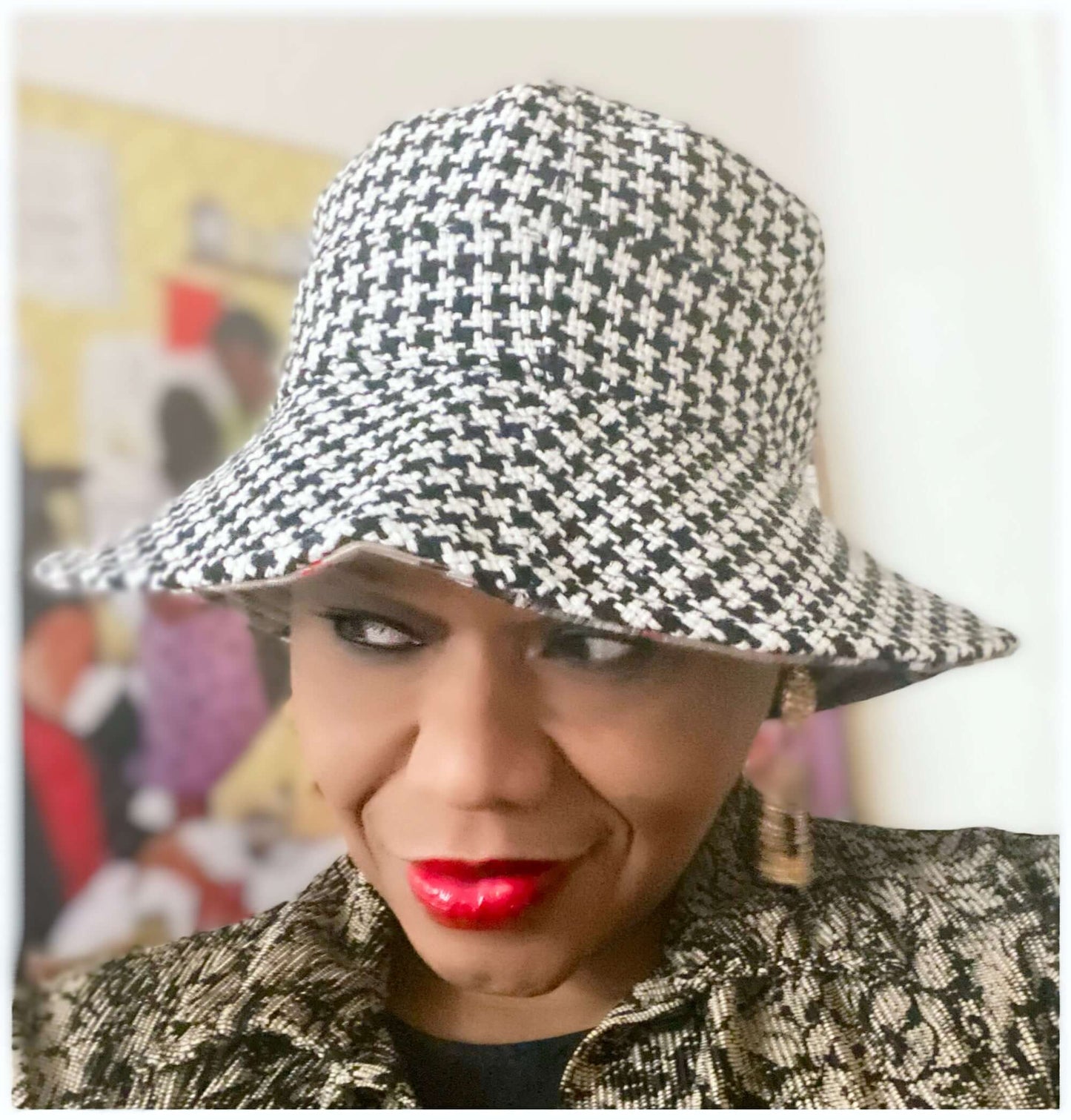 Reversible Bucket Hat - Brown Plaid & Classic Houndstooth