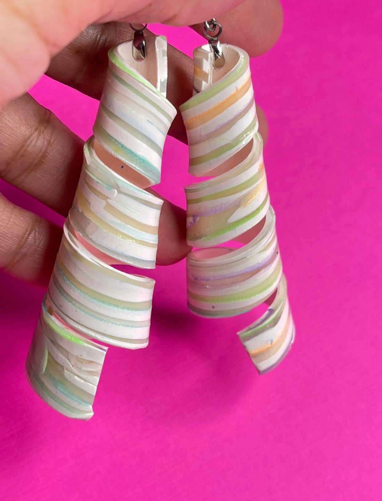Handmade Glow in the Dark Long Spiral Earrings
