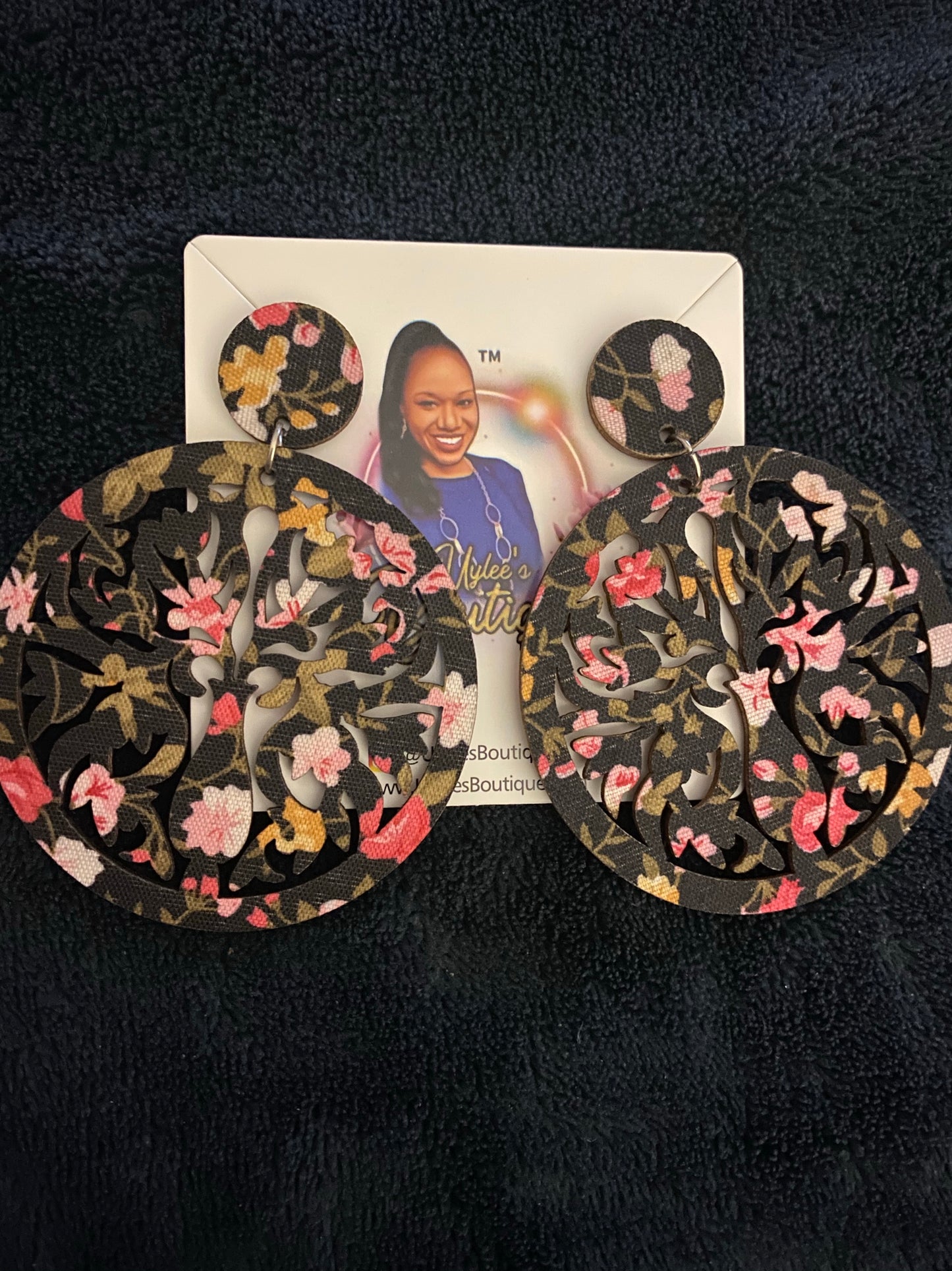 Round Hand Made Fabric African Print Wooden Earrings