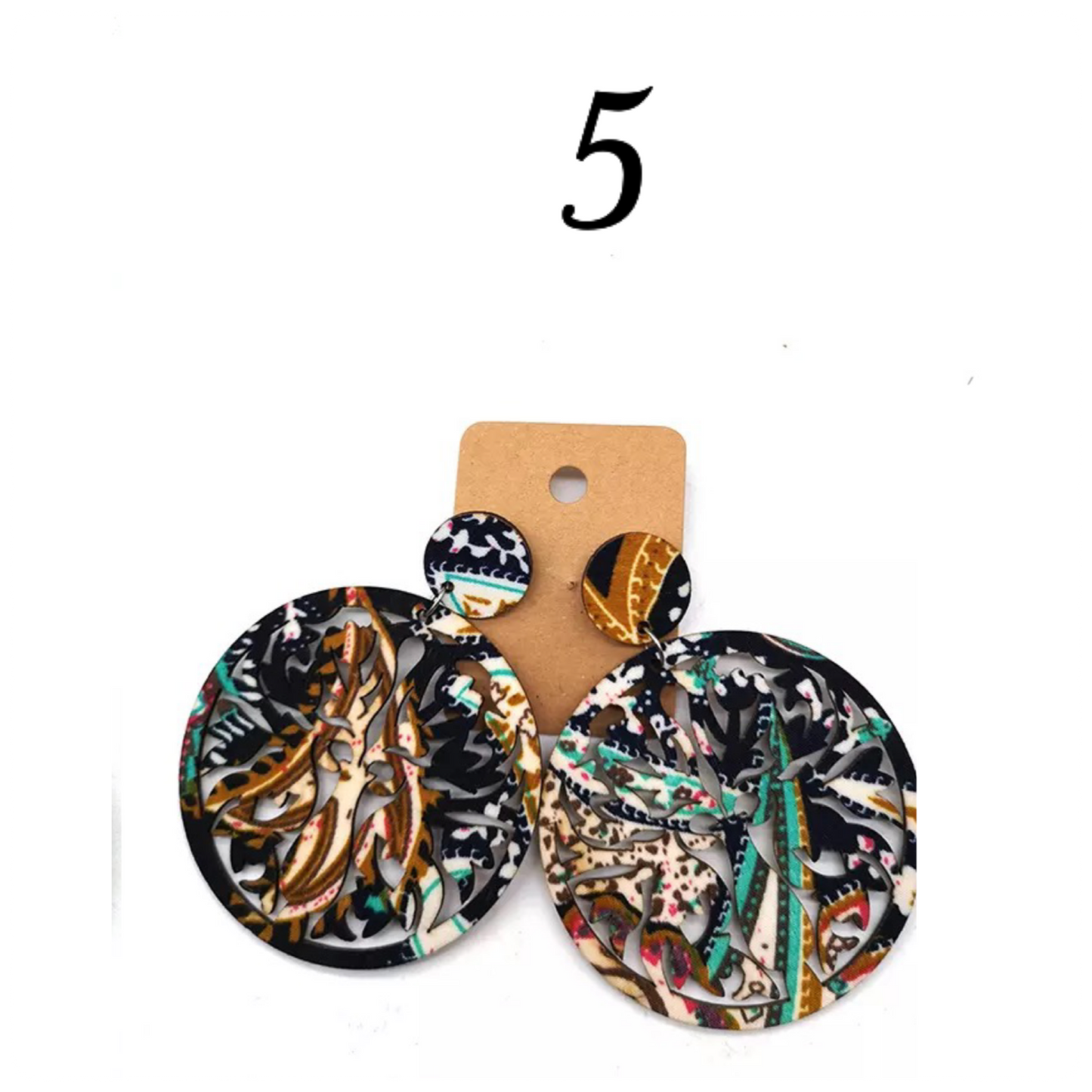 Round Hand Made Fabric African Print Wooden Earrings