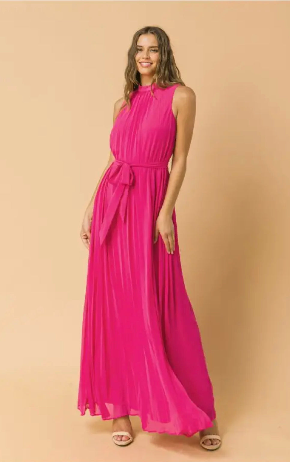 I Owe You Woven Maxi Dress - Solid Fuchsia Woven Baby Pleated Dress, Sizes Small to Large