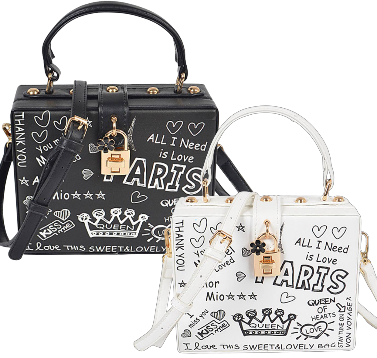 Paris Graffiti Studded Box Clutch