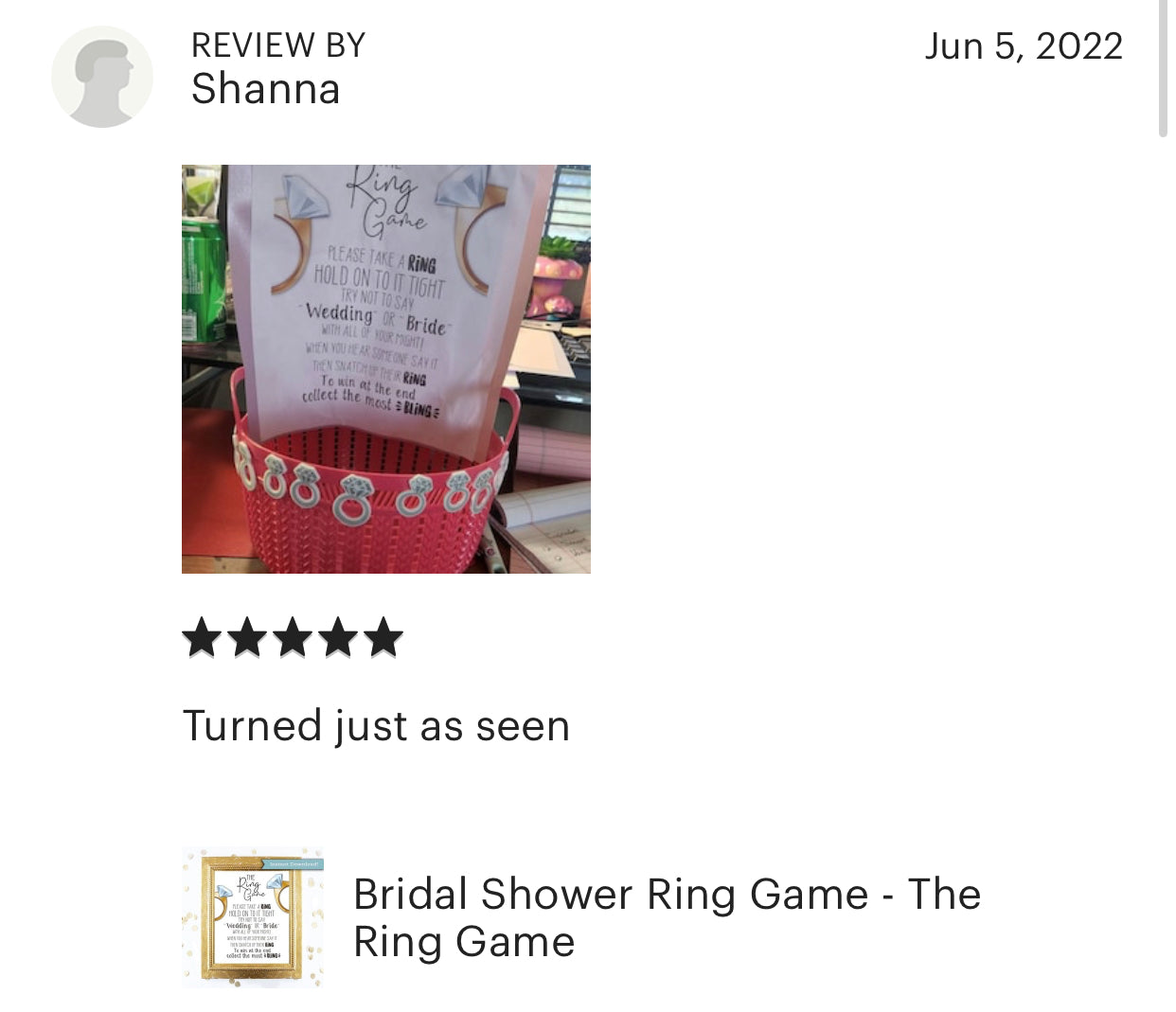 Bridal Shower Ring Game - The Ring Game