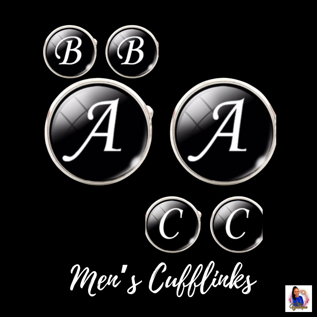 Men's Monogram / Initial Cuff Links - Black & Silver (A-Z)