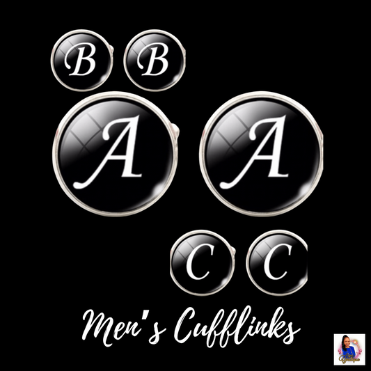 Men's  Monogram / Initial Cuff Links - Black & Silver (A-Z)