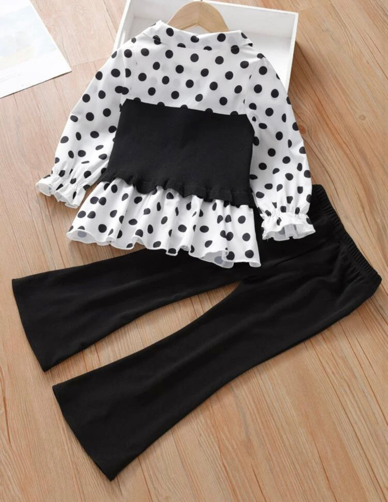 Girls Polka Dot Print Flounce Sleeve Top & Split Hem Flare Leg Pants (Sizes 3 year - 10 year)