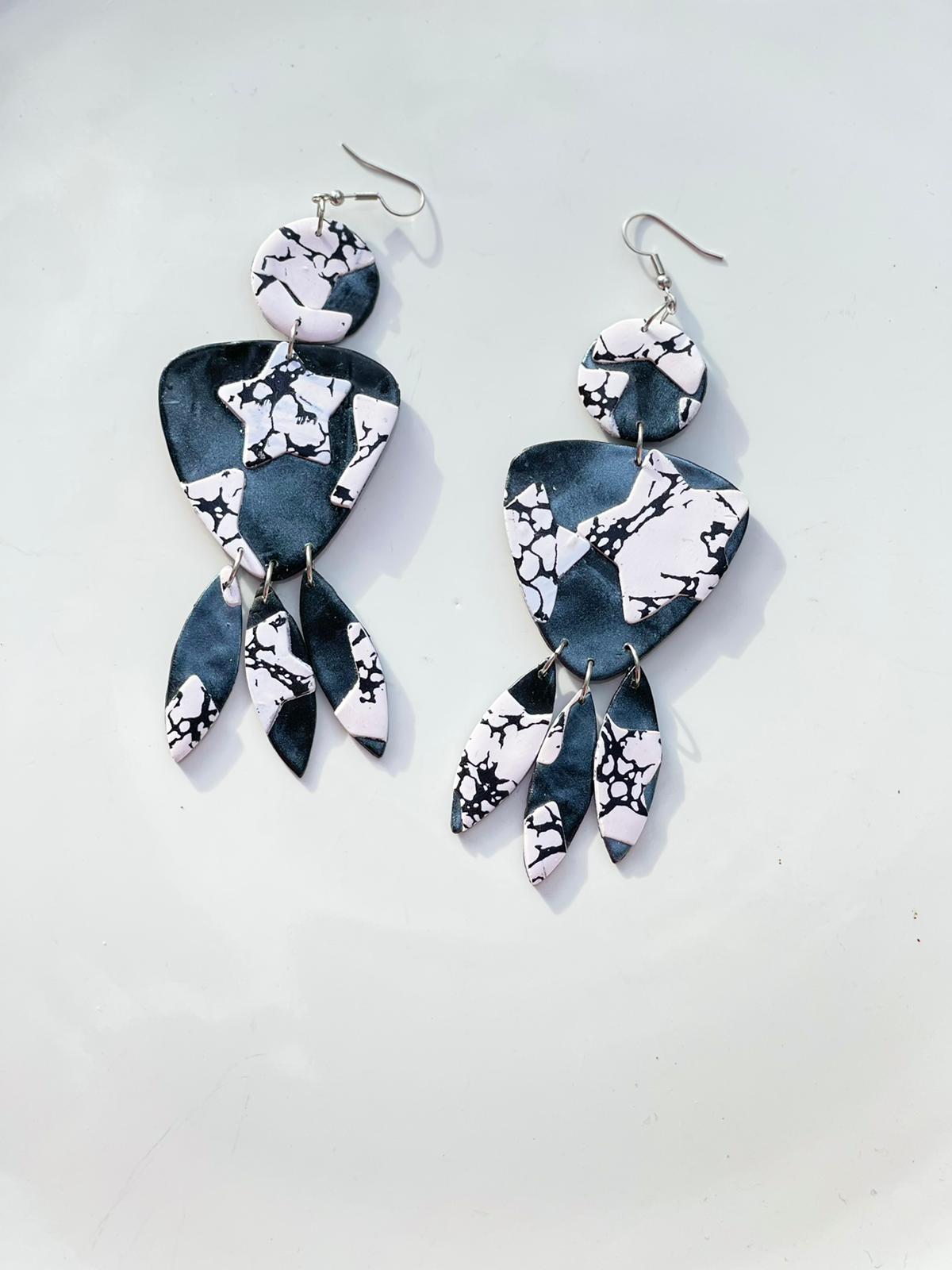 Hand Made Black and White Dangled Earrings
