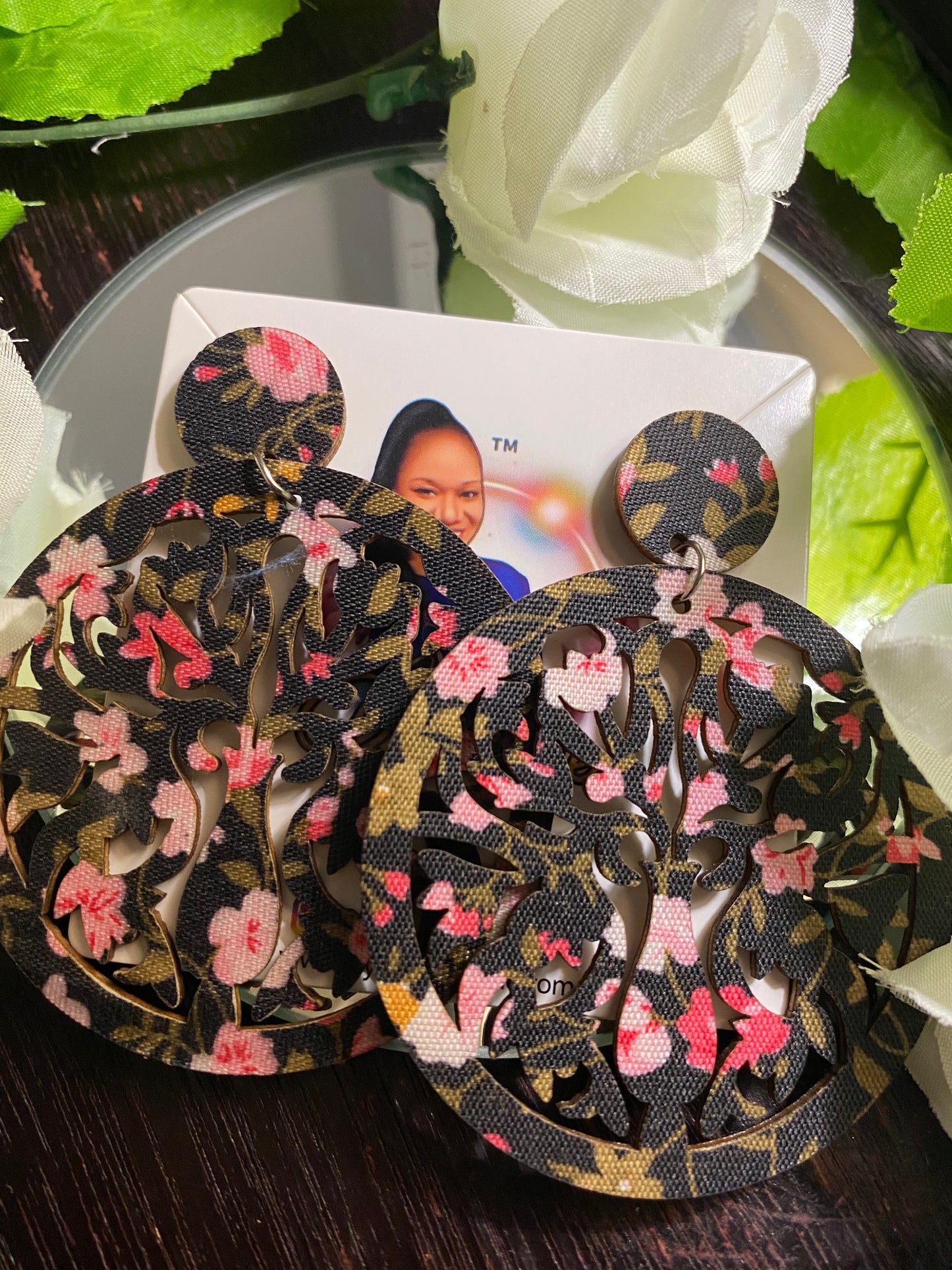 Round Hand Made Fabric African Print Wooden Earrings