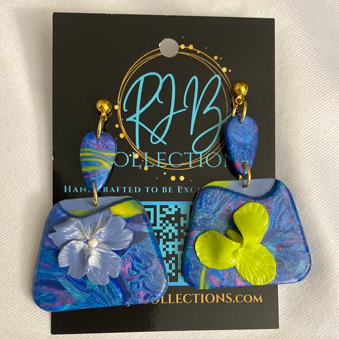 Handmade Floral Box Pierced Dangle Earrings