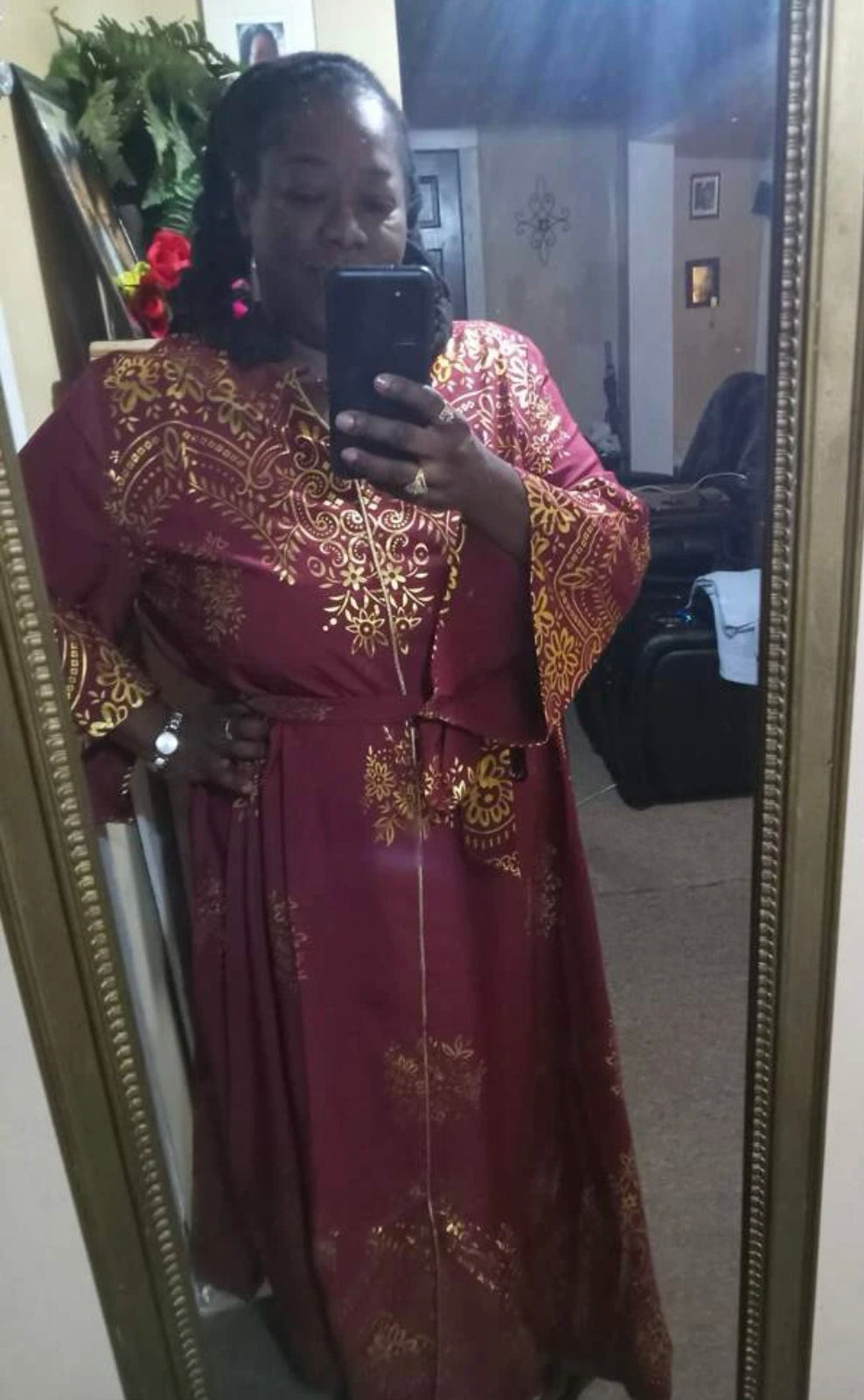 Burgundy Gold Floral Indian/ Arabic Dress (US Sizes 12 - 20)