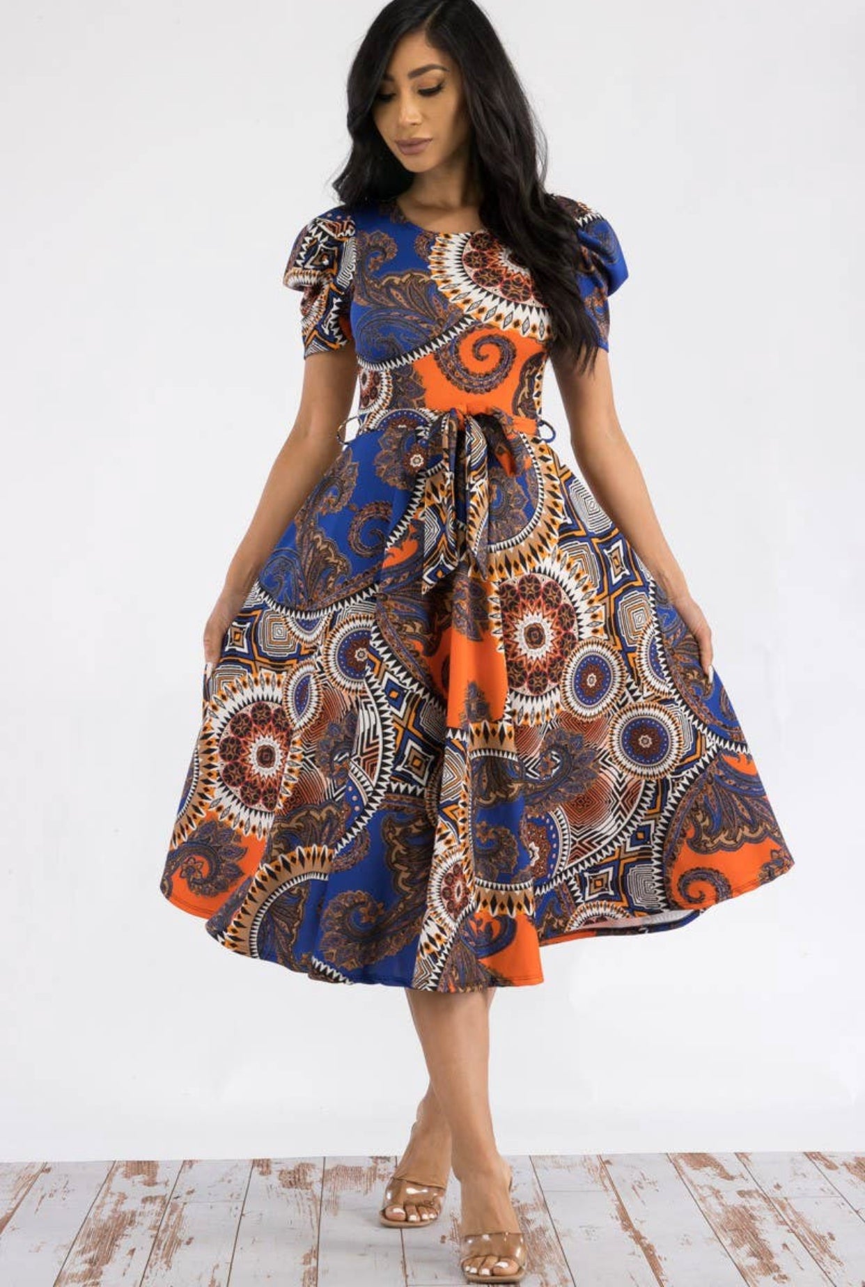 Puff Sleeve Cocktail Dress, Sizes Small - 1XLarge US Size 2 - 16 (Multi-Colored)