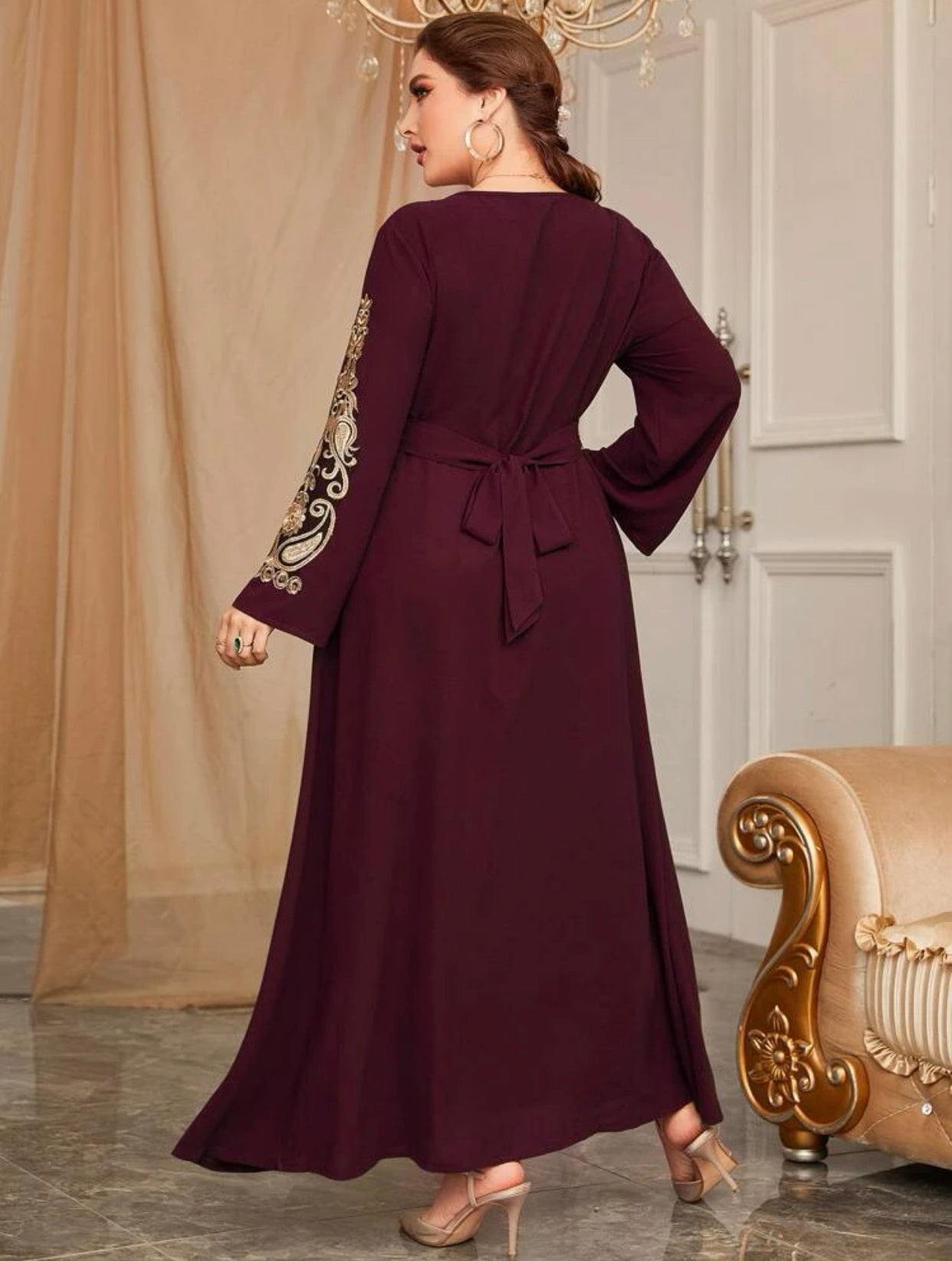 Elegant Maroon Embroidered Dress, Sizes 0XL - 4XL (US 12 - 20)
