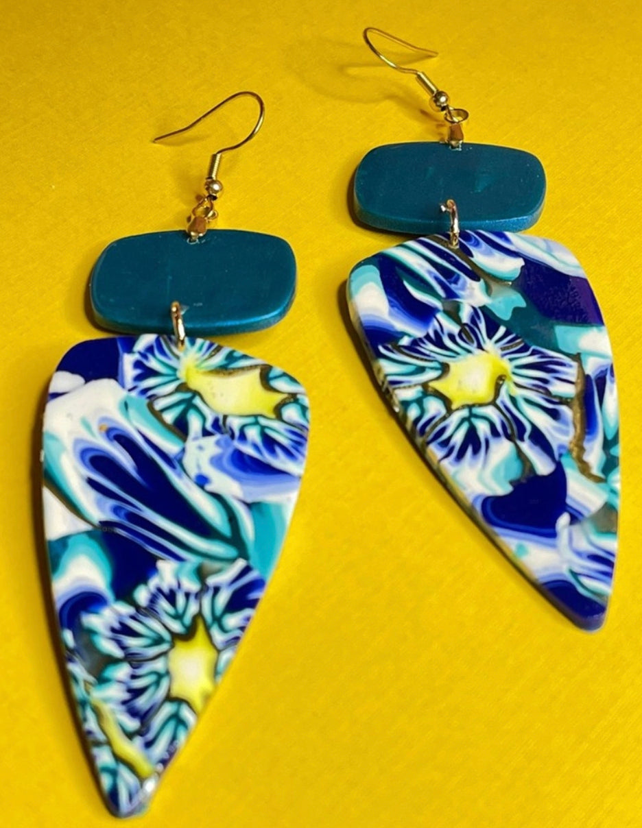 Handmade Long Dangle Multi-Floral Earrings
