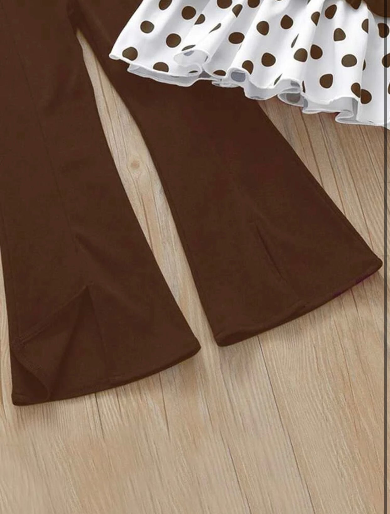 Girls Polka Dot Print Flounce Sleeve Top & Split Hem Flare Leg Pants (Sizes 3 year - 10 year)