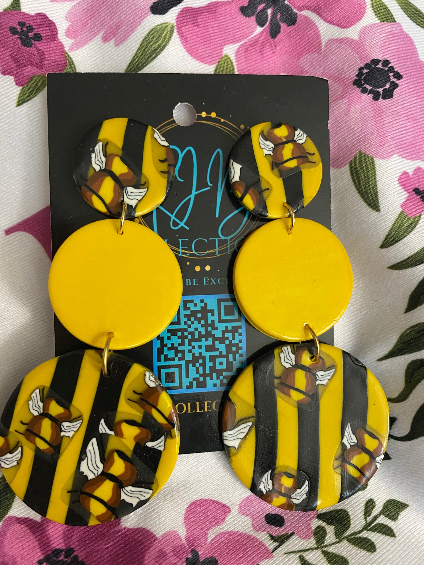 Handmade Bumble Bee Dangle Pierced Earrings
