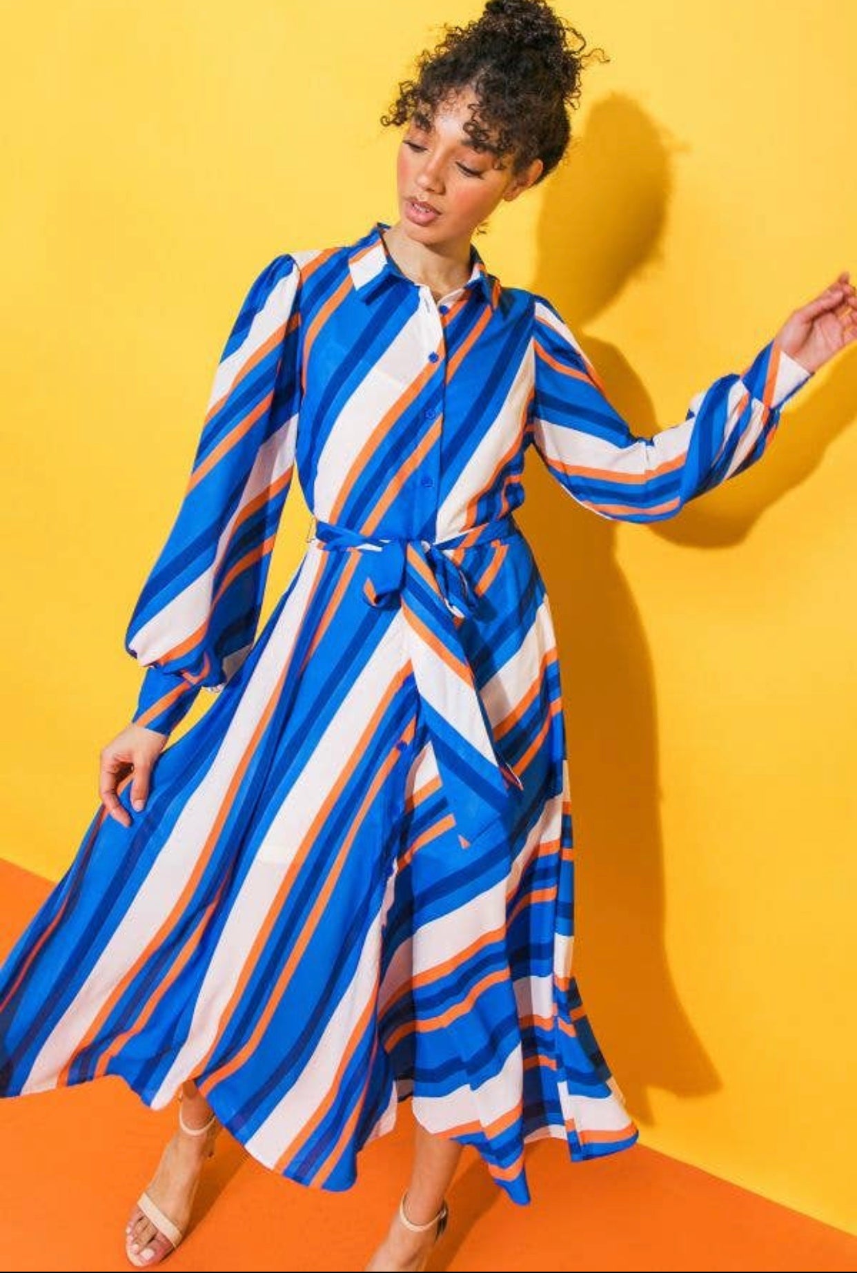 Peasant Sleeve Striped Woven Dress, Sizes Small - Large