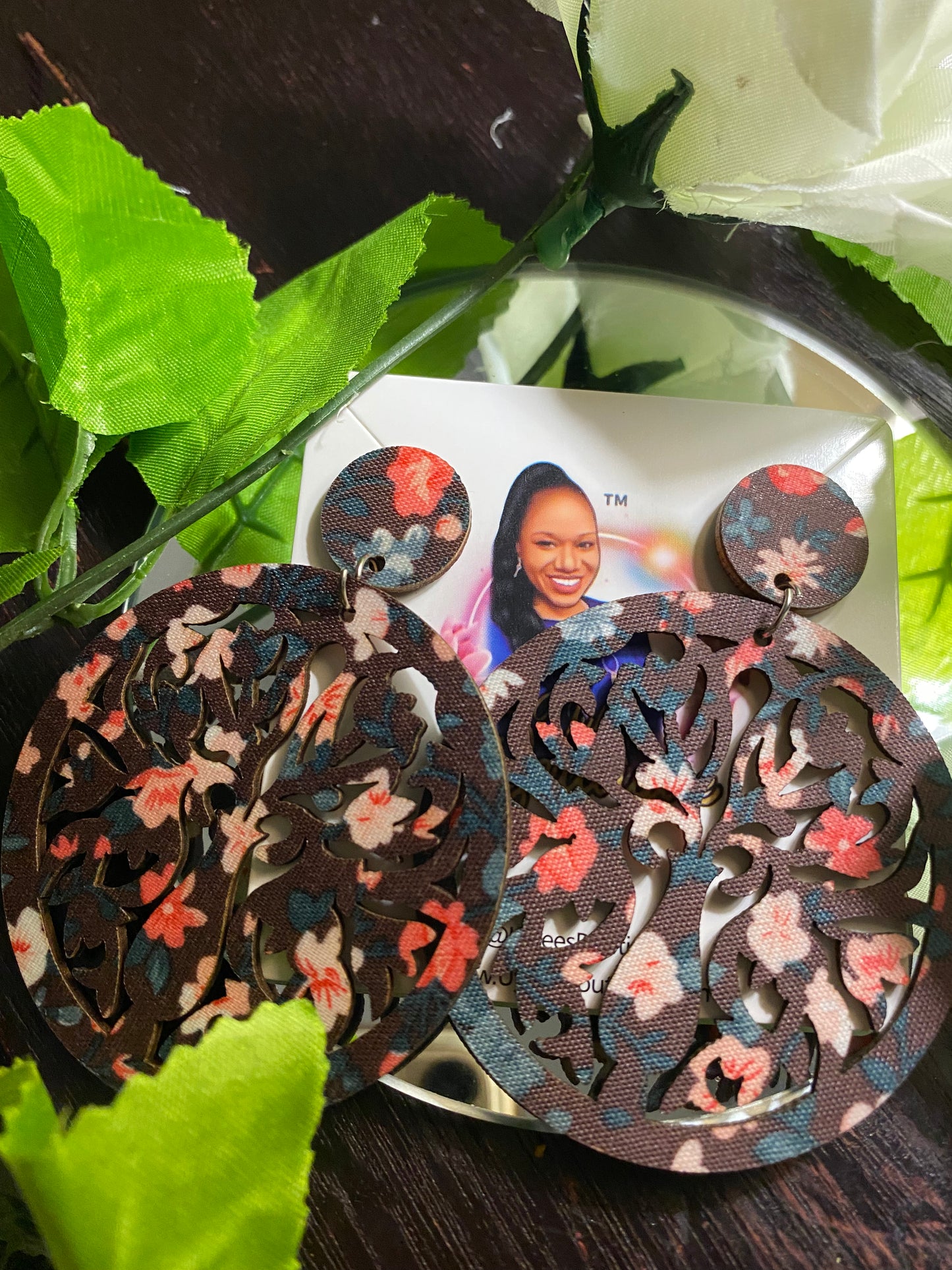 Round Hand Made Fabric African Print Wooden Earrings