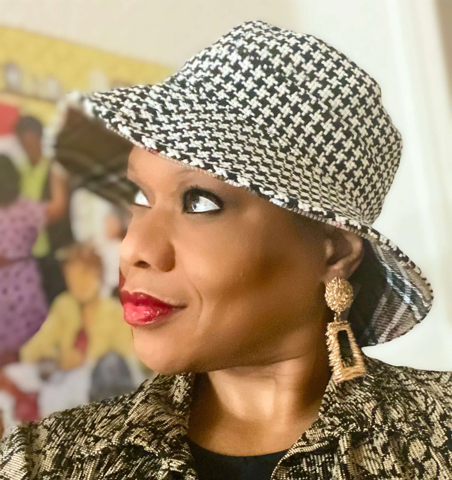 Reversible Bucket Hat - Brown Plaid & Classic Houndstooth