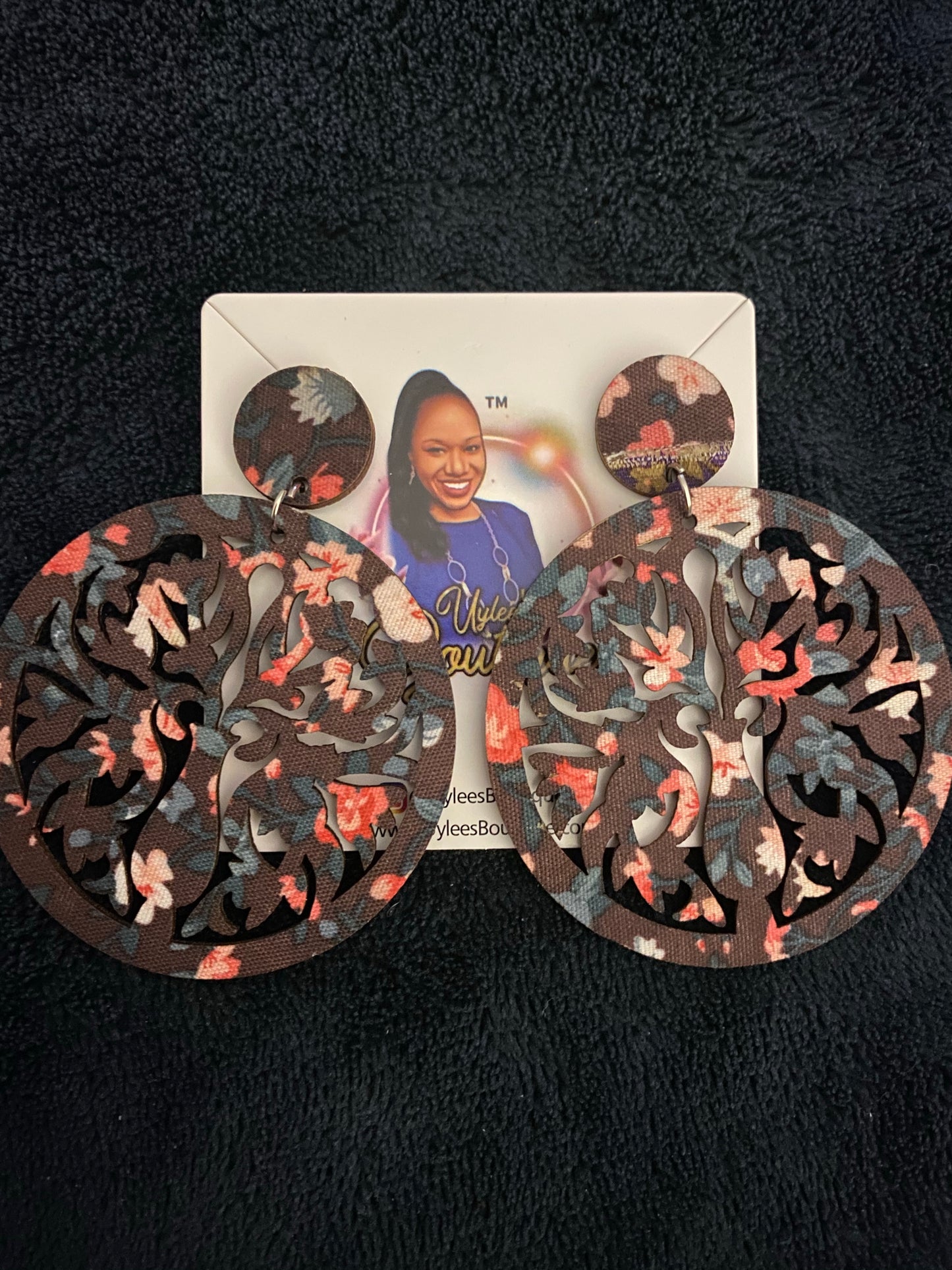 Round Hand Made Fabric African Print Wooden Earrings