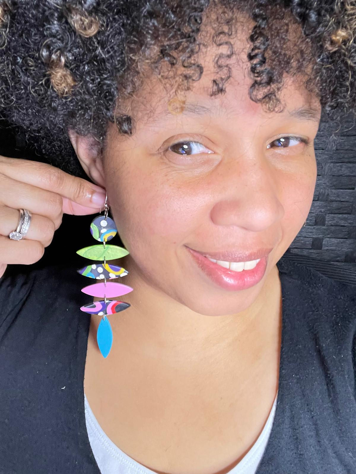 Hand Made Polka Dot Multi-Colored Dangled Earrings