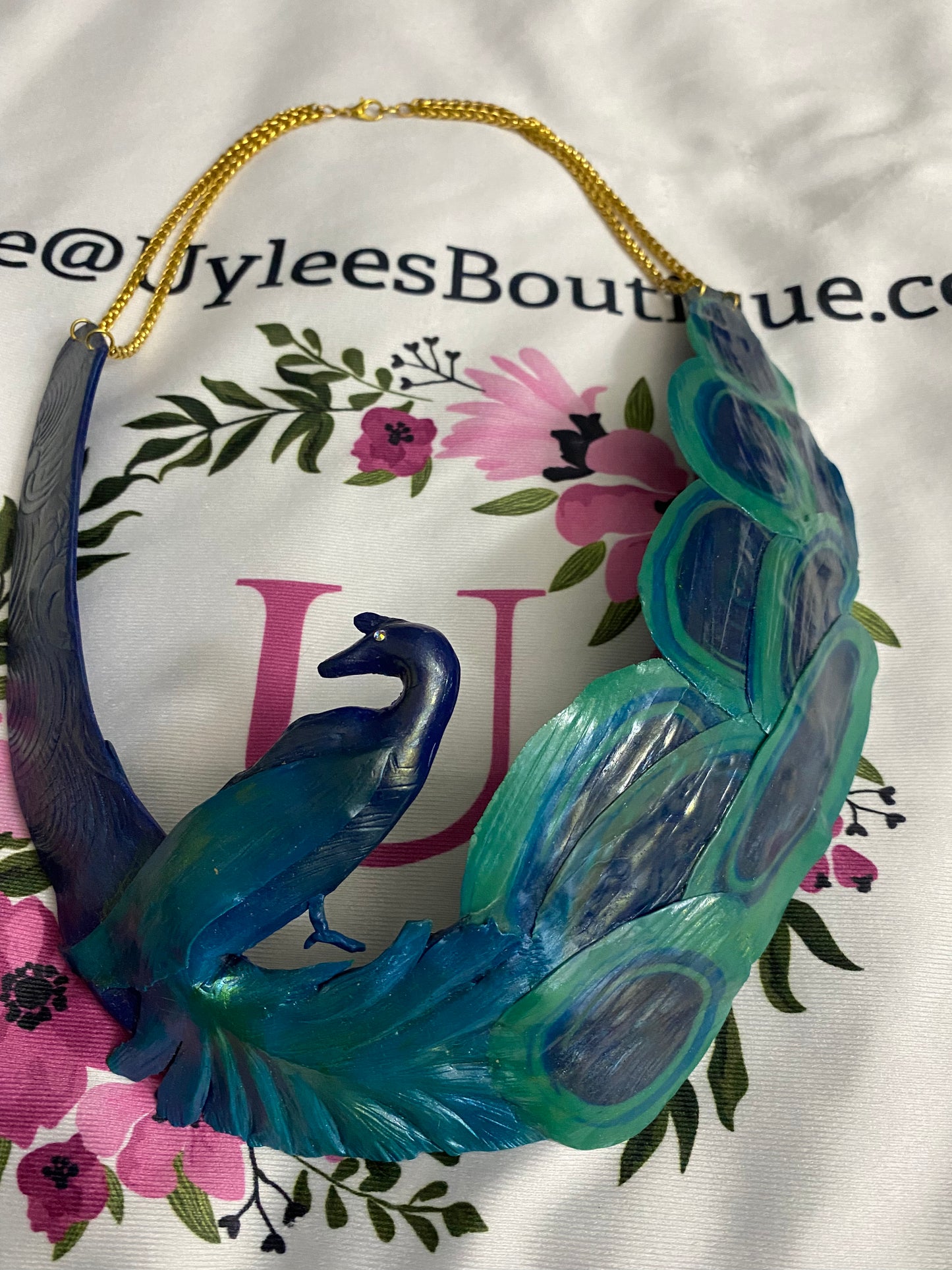 Handmade ELEGANT Peacock Necklace and Earring Set