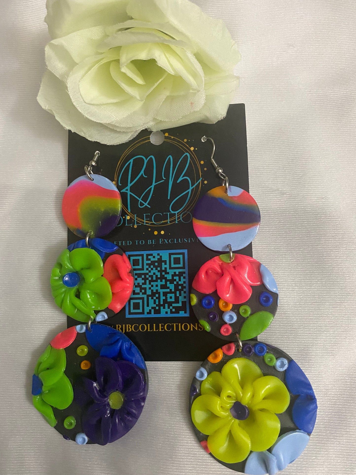 Handmade 3D Floral Dangle Hook Earrings