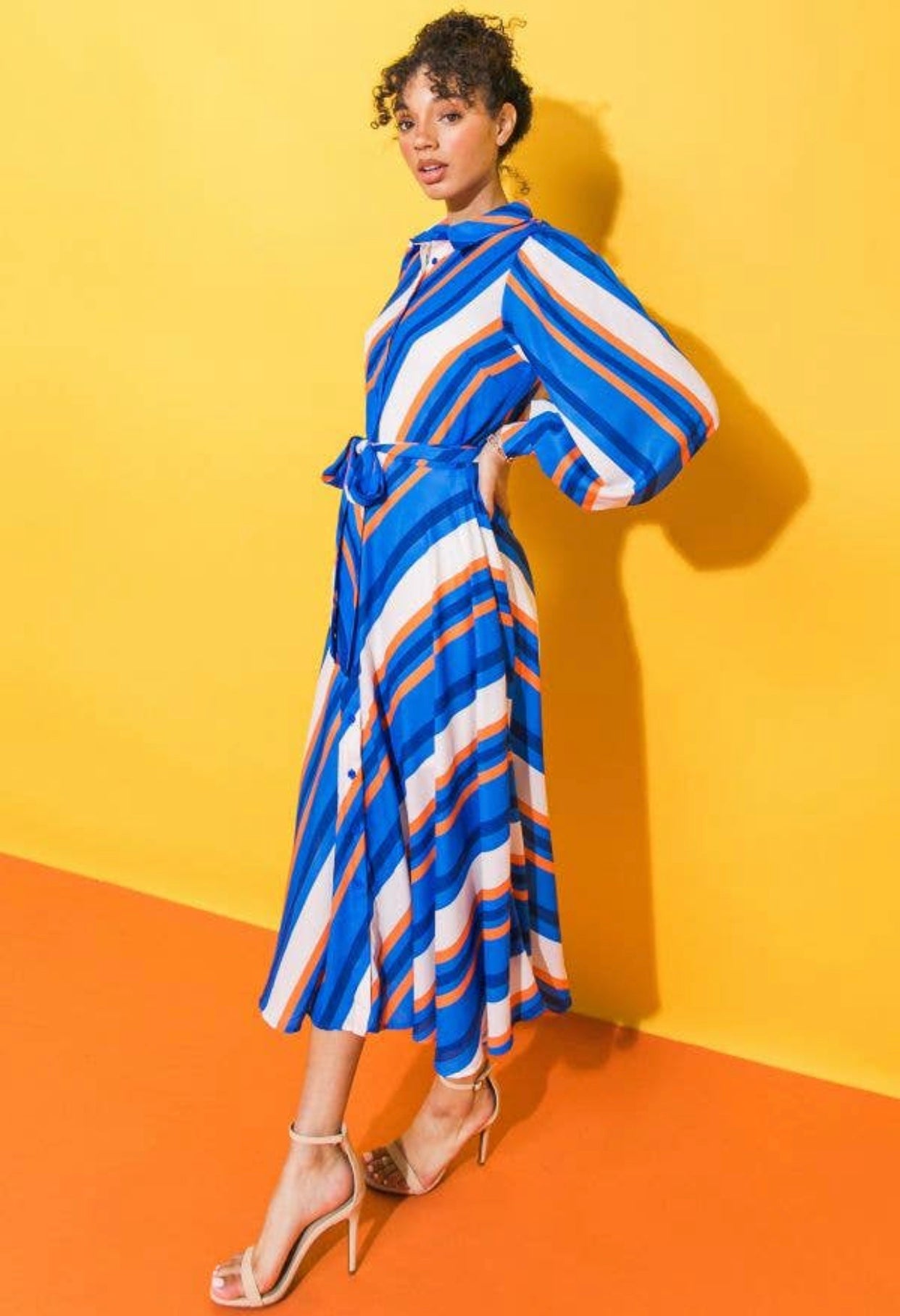 Peasant Sleeve Striped Woven Dress, Sizes Small - Large