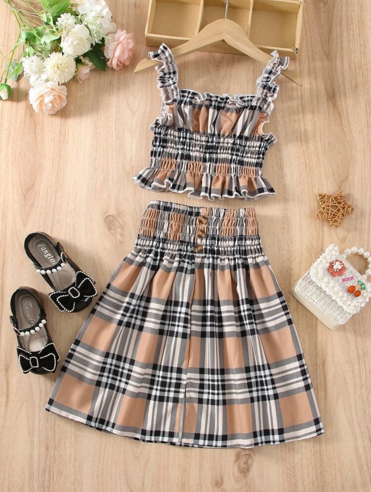 Girls Frill Trim Cami Top & Fake Button Skirt (Ages 1 - 8)