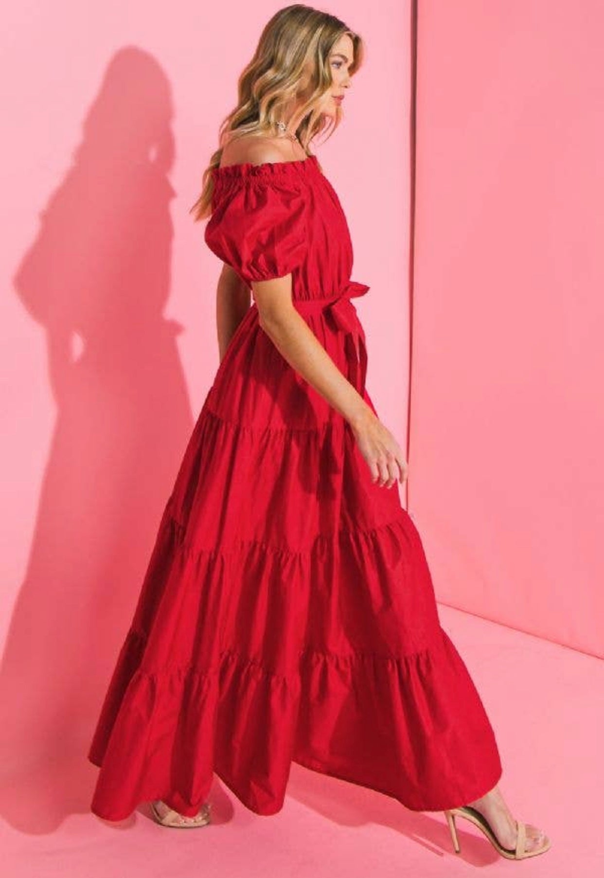 Solid Red Poplin Maxi Dress, Sizes Large - 3XLarge