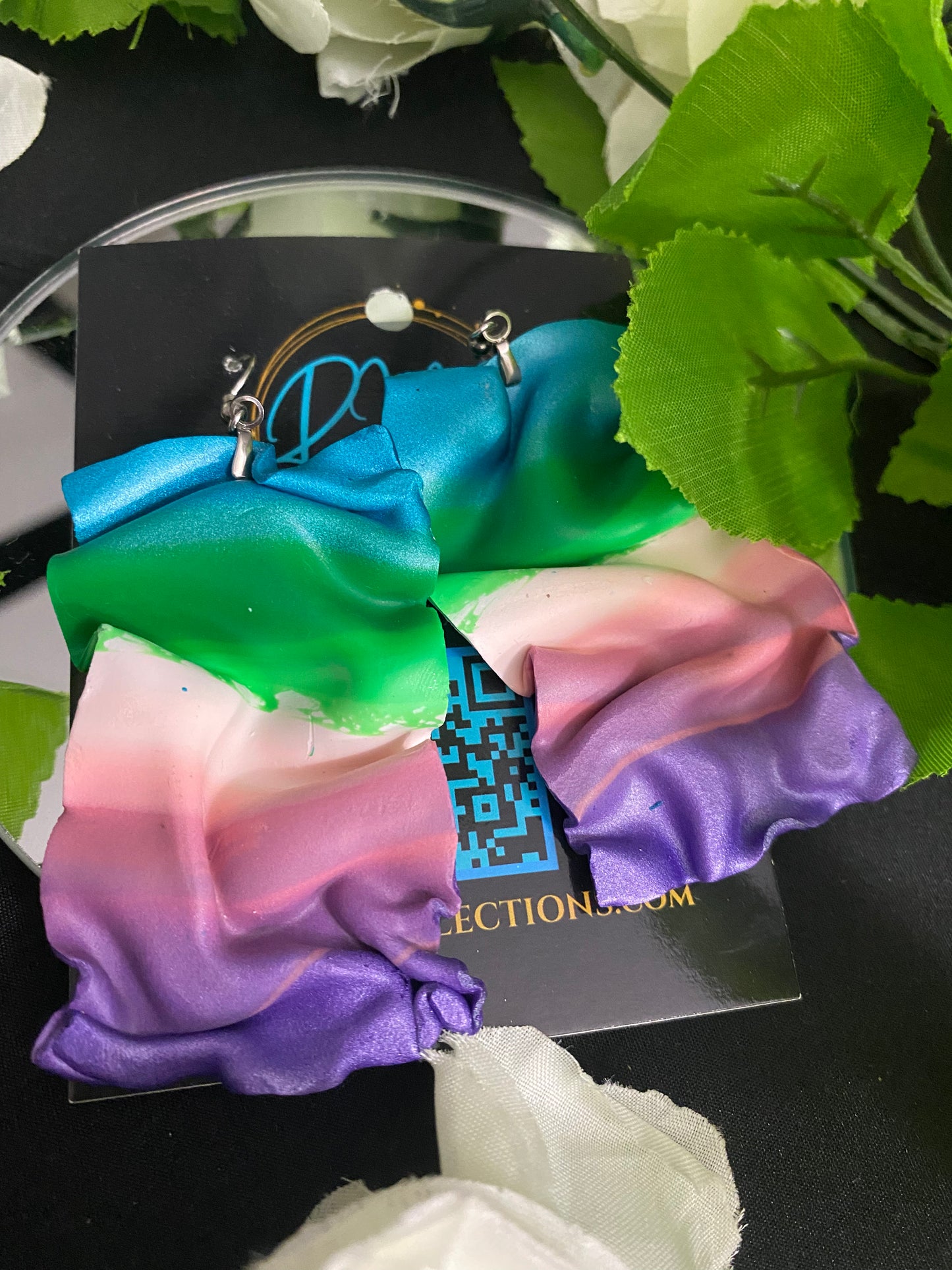 Hand Made Violet Pink Green Blue Small Drape Earrings