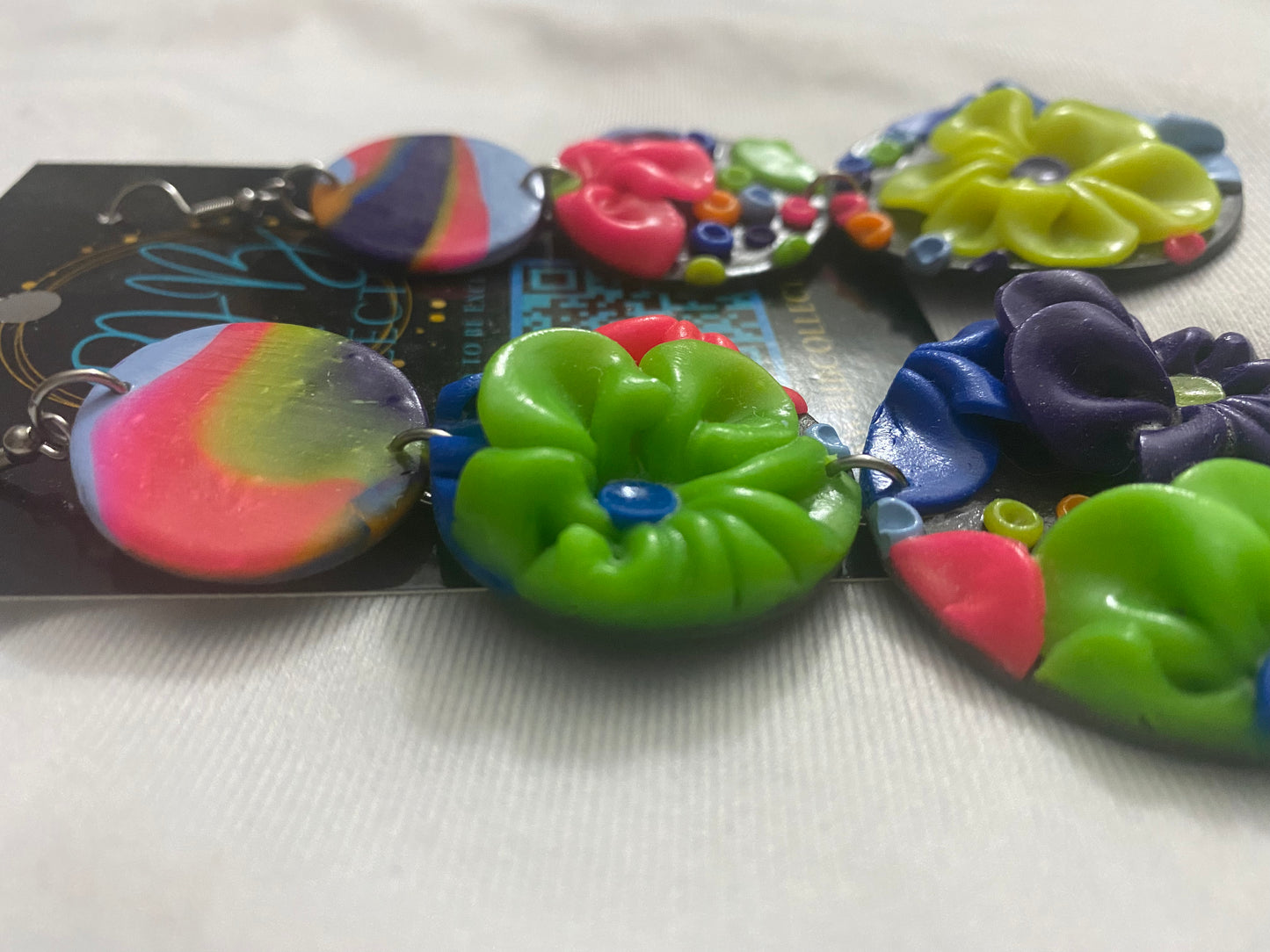 Handmade 3D Floral Dangle Hook Earrings
