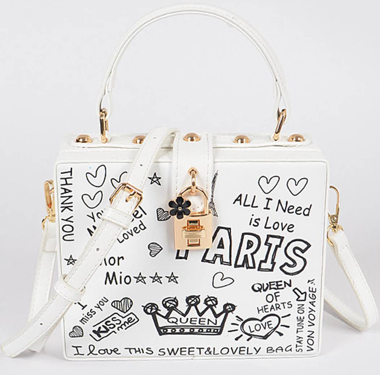 Paris Graffiti Studded Box Clutch