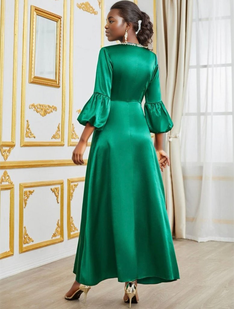 Floral Embroidered Lantern Sleeve Dress