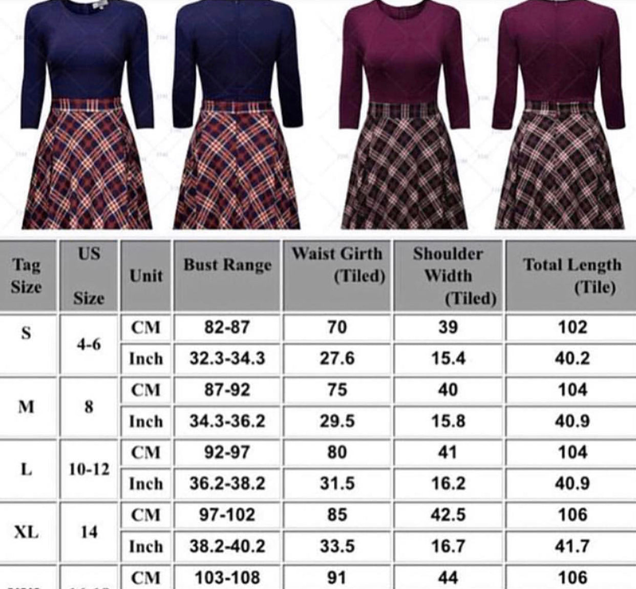 Miusol Retro Inspired Plaid Dress, Size Medium (US Size 8) - Gently Used