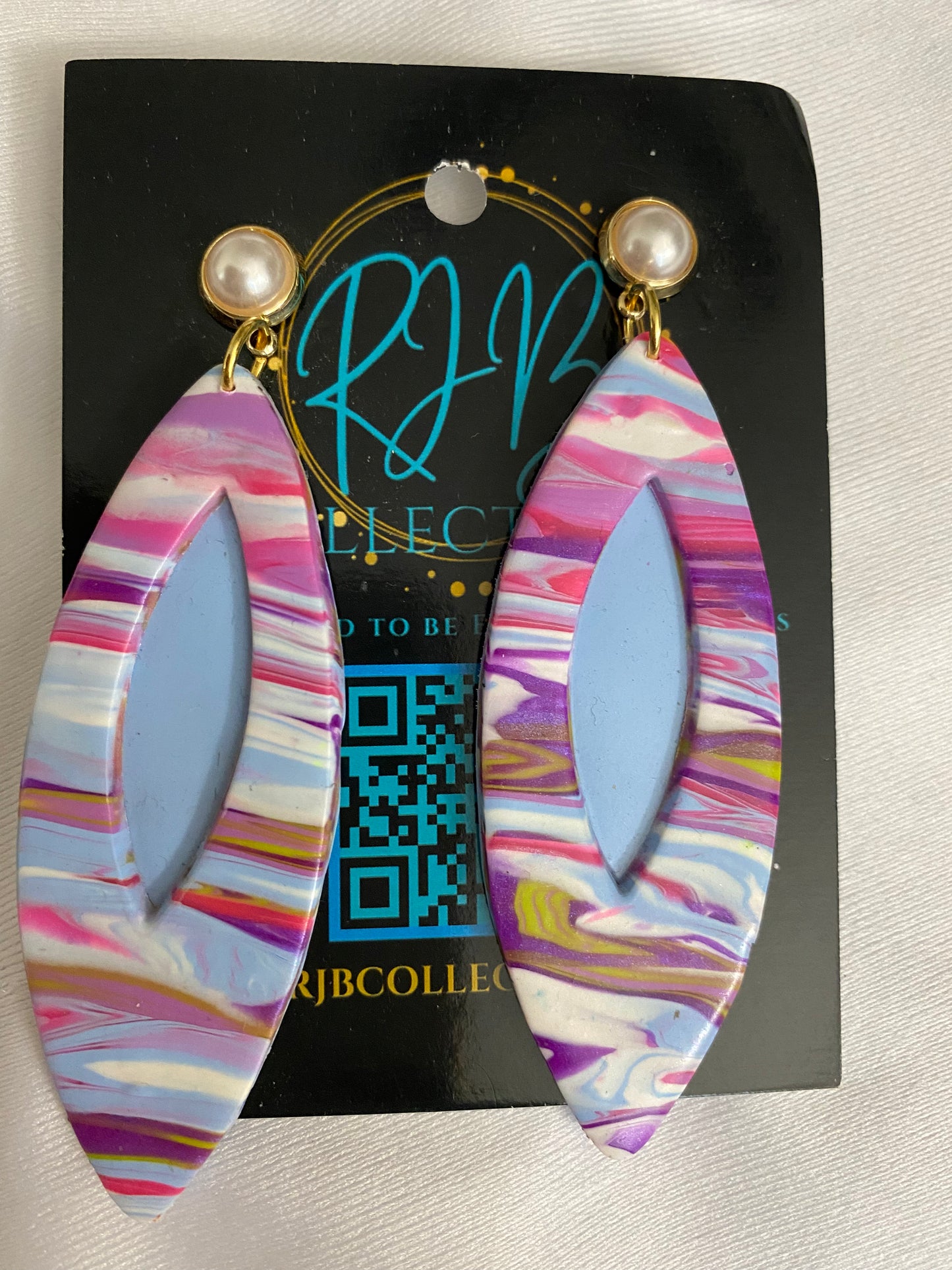 Handmade Pearl Top Pink and Violet Swirl Pierced Earrings