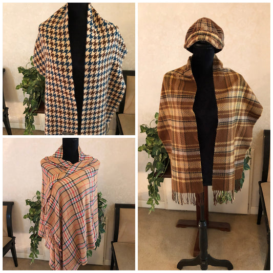 Cashmere Neck Scarves/Shawls & Coordinated Hat, 3 Choices