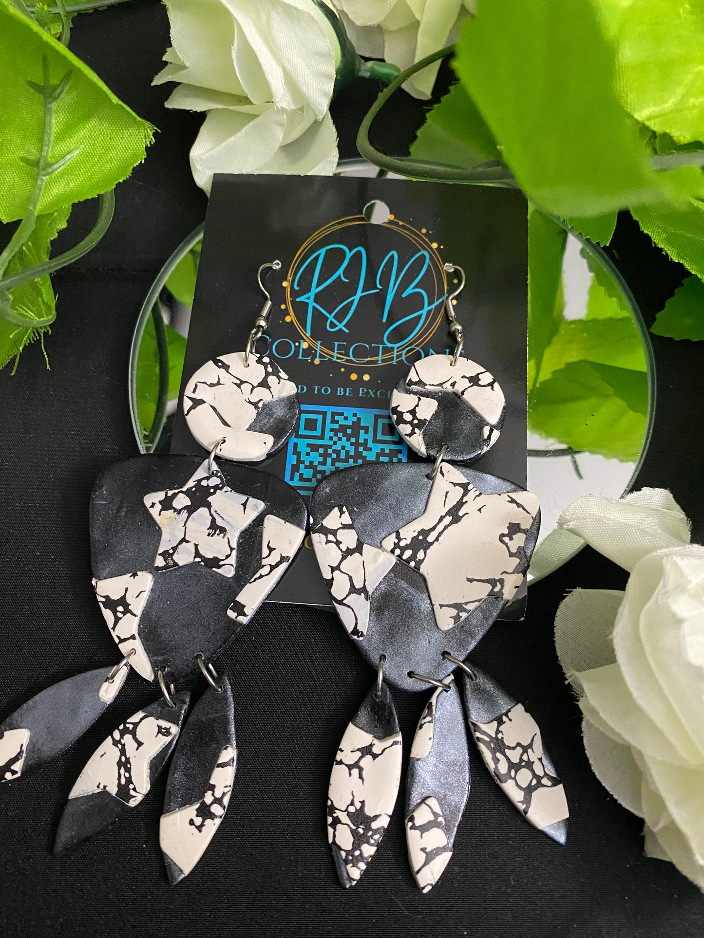 Hand Made Black and White Dangled Earrings