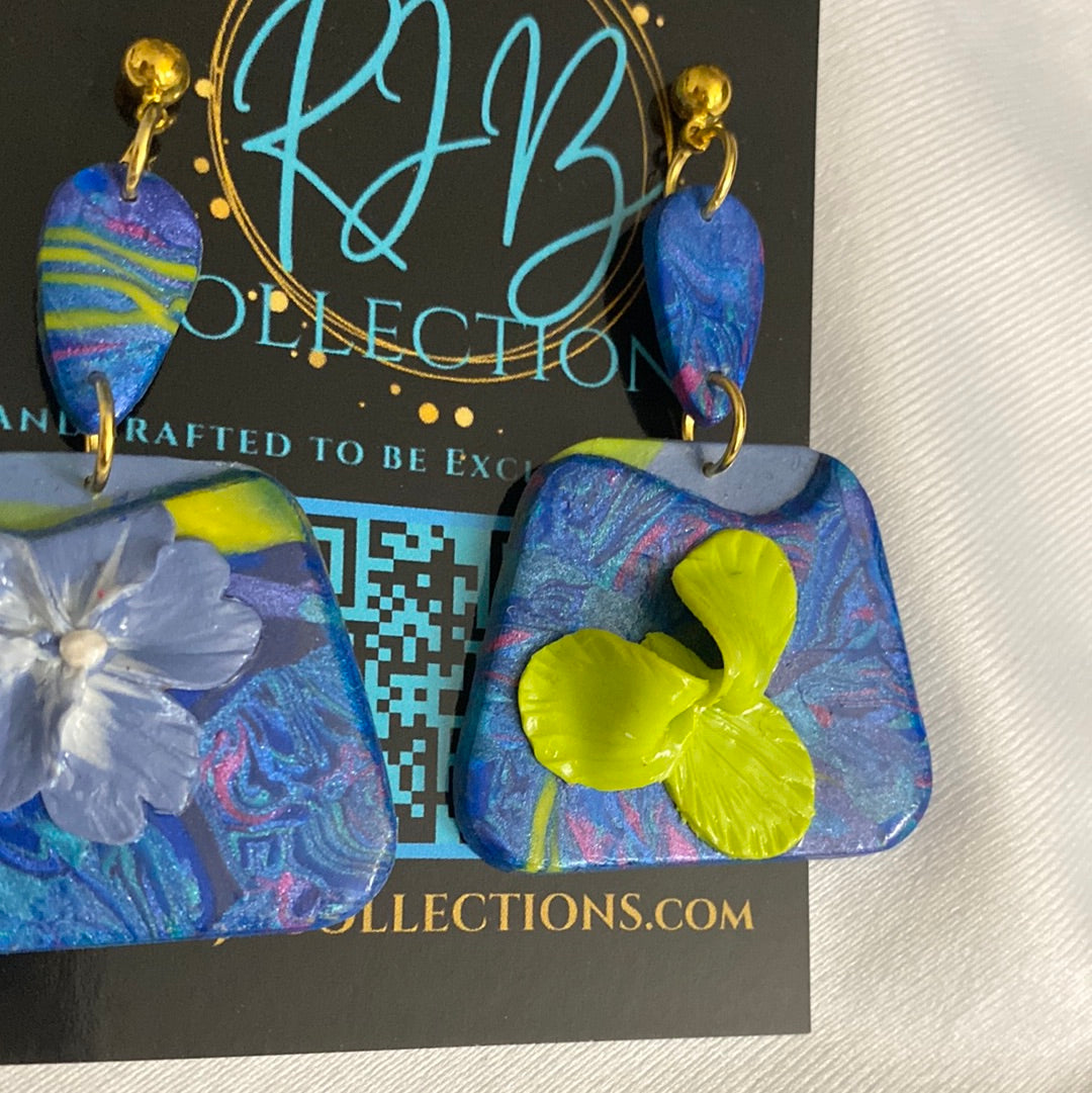 Handmade Floral Box Pierced Dangle Earrings