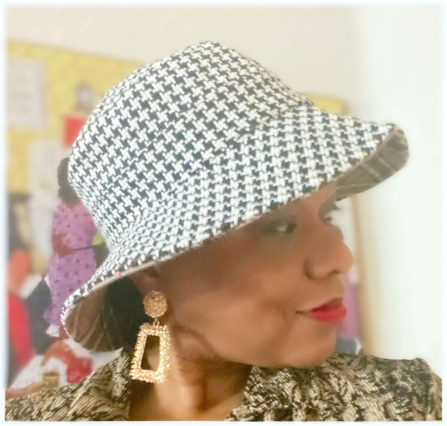 Reversible Bucket Hat - Brown Plaid & Classic Houndstooth