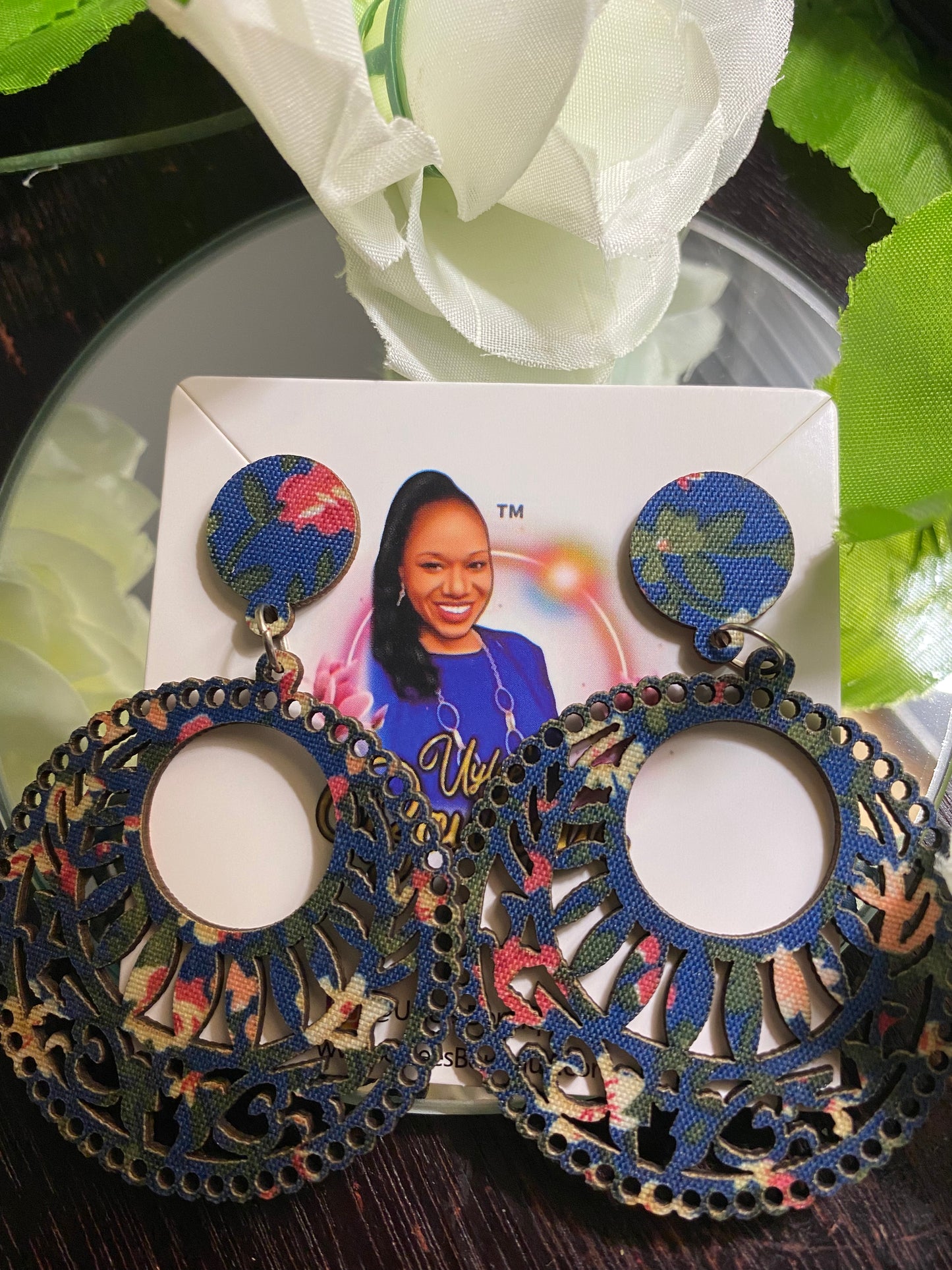 Round Wooden Hand Made African Print Earrings