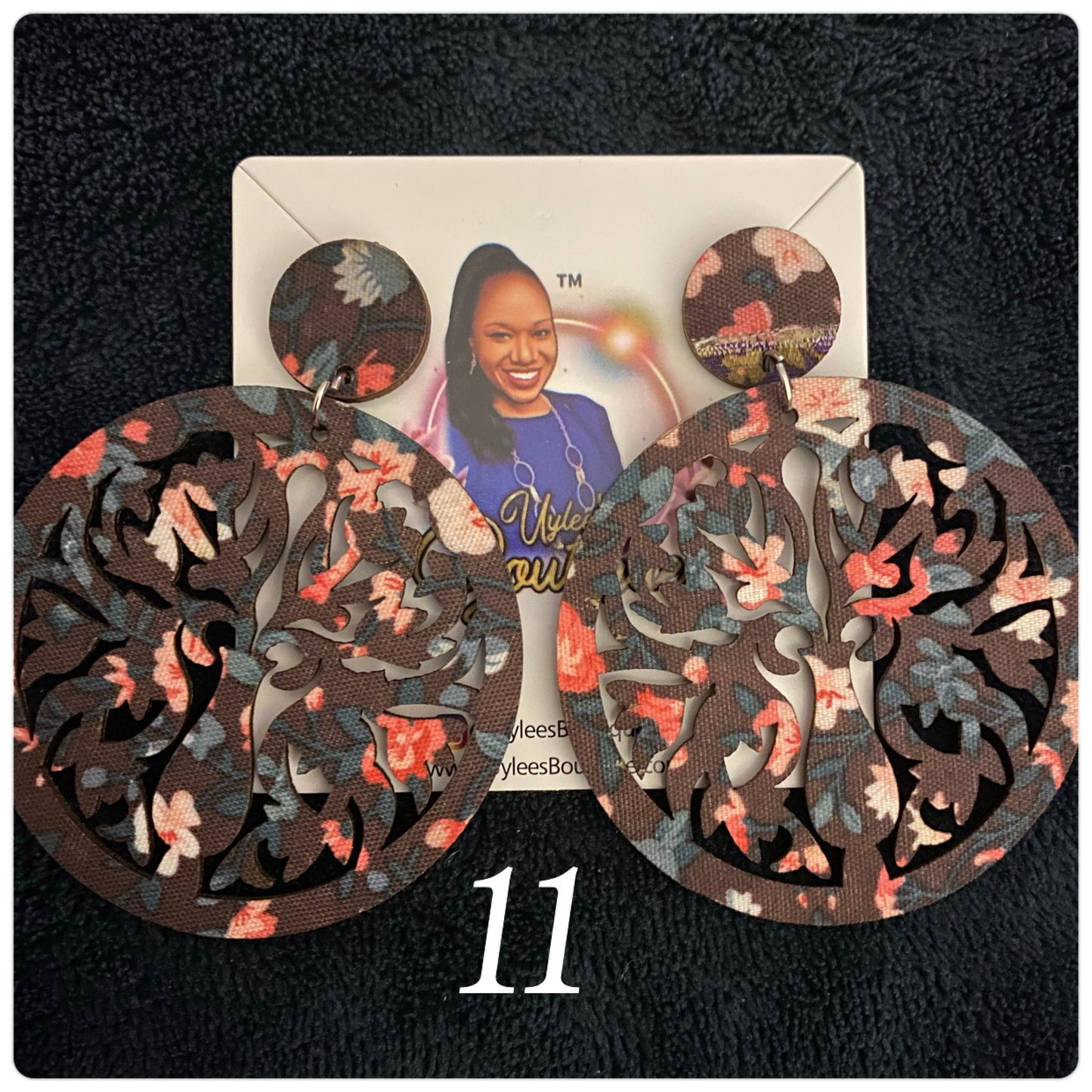 Round Hand Made Fabric African Print Wooden Earrings