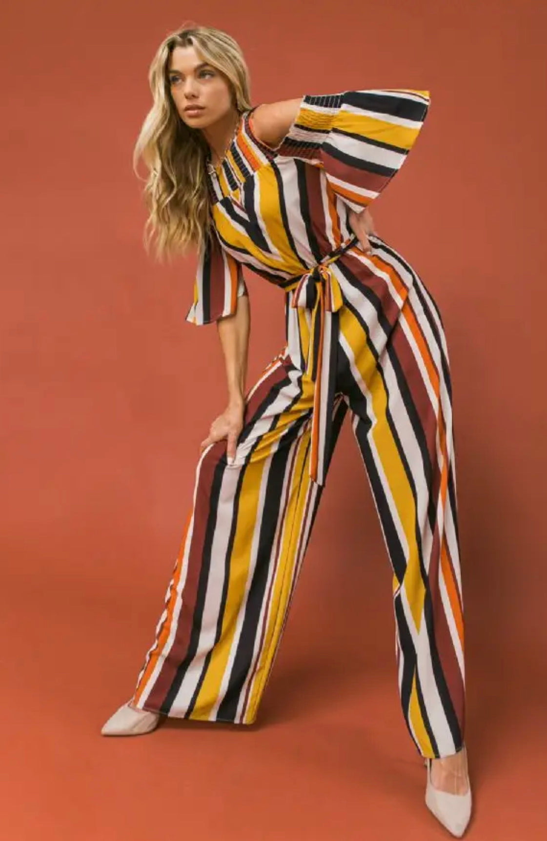 Open Shoulder Stripe Jumpsuit, Sizes Small - Large